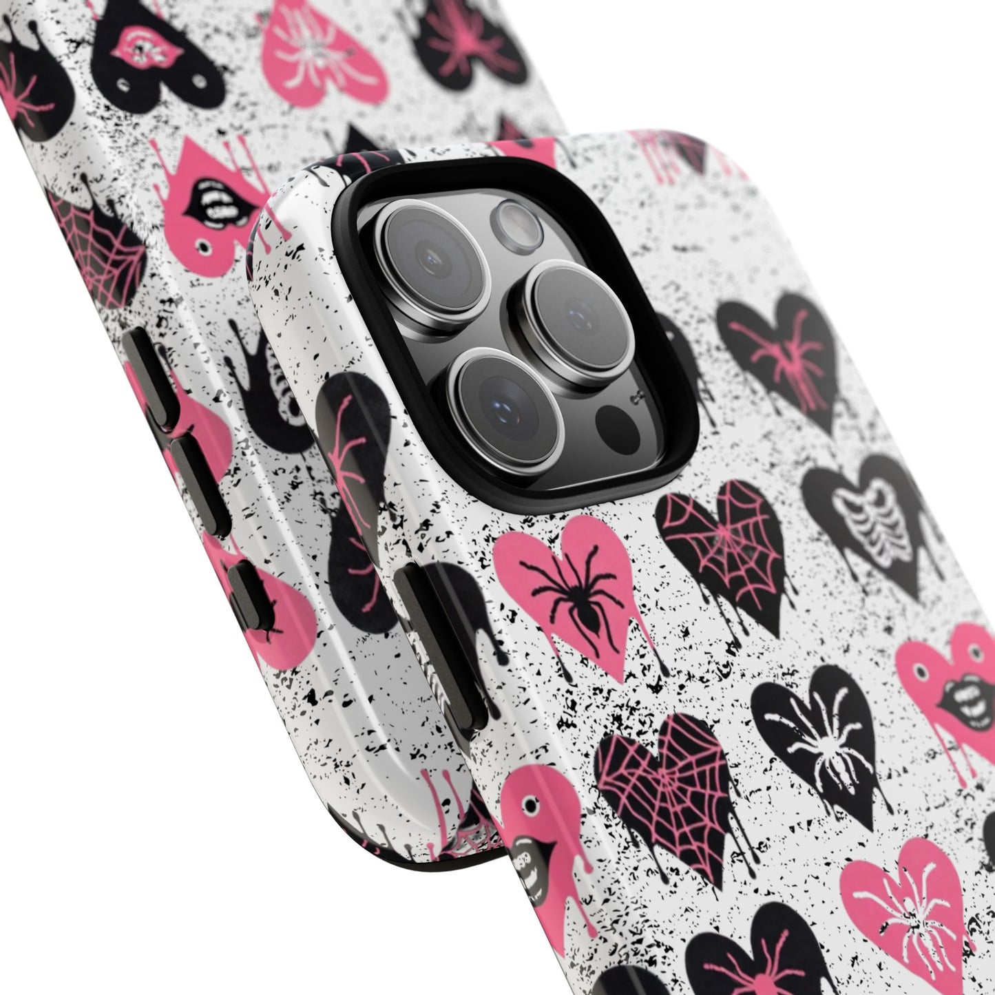 Goth Heart Phone Case, Pink Punk Spider Web Phone Cover, Creepy Cute Skeleton Lips Case, Alt Girl Horror Aesthetic Accessory, Dripping Heart
