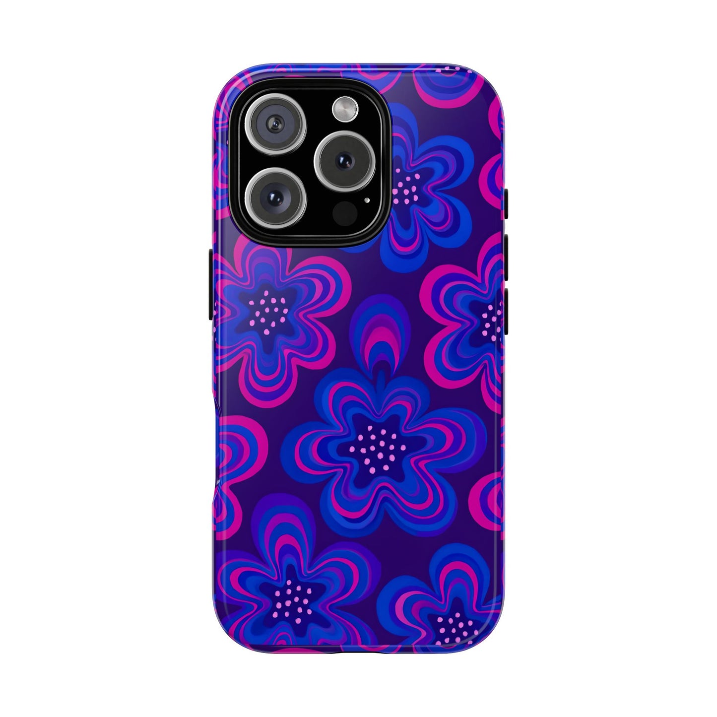 Retro Swirl Flower Tough Phone Case - Groovy Psychedelic Floral Pattern, Funky Vintage Aesthetic, Compatible with iPhone, Galaxy, and Google