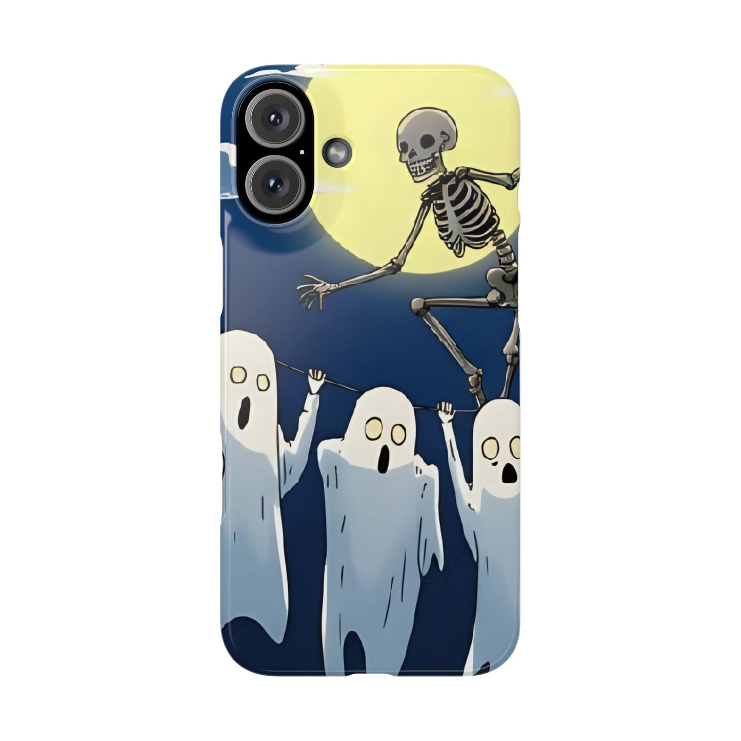 Jumping Skeleton Slim Phone Case - Halloween Aesthetic, Creepy Cute Ghost Cartoon Style, Compatible with iPhone, Galaxy, and Google Phones
