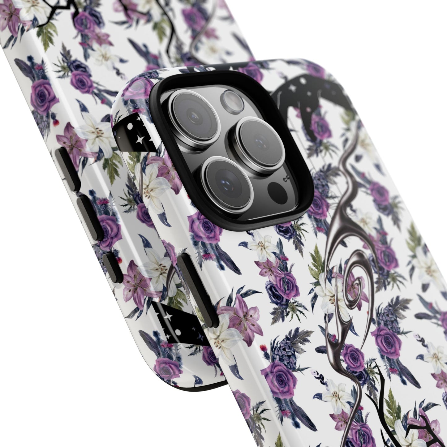 Gothic Floral Phone Case, Raven Crow Dark Tree Purple Rose Lily Design, Compatible with iPhone, Galaxy, Pixel, Witchy Gift, Spooky Vibes