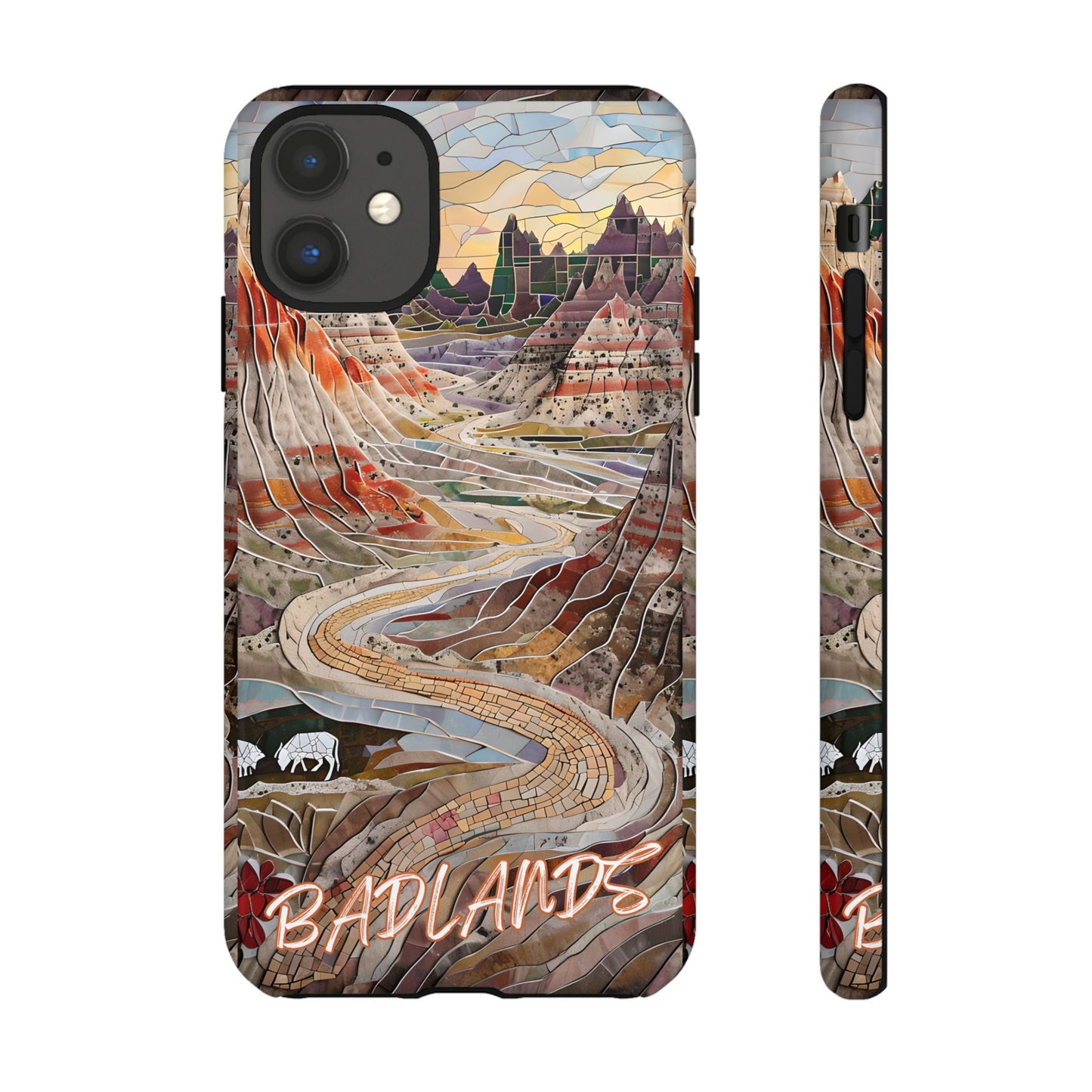 Badlands Mosaic Tough Phone Case - Rugged Rock Formations, Prairie Landscape Aesthetic, Compatible with iPhone, Galaxy, and Google Phones