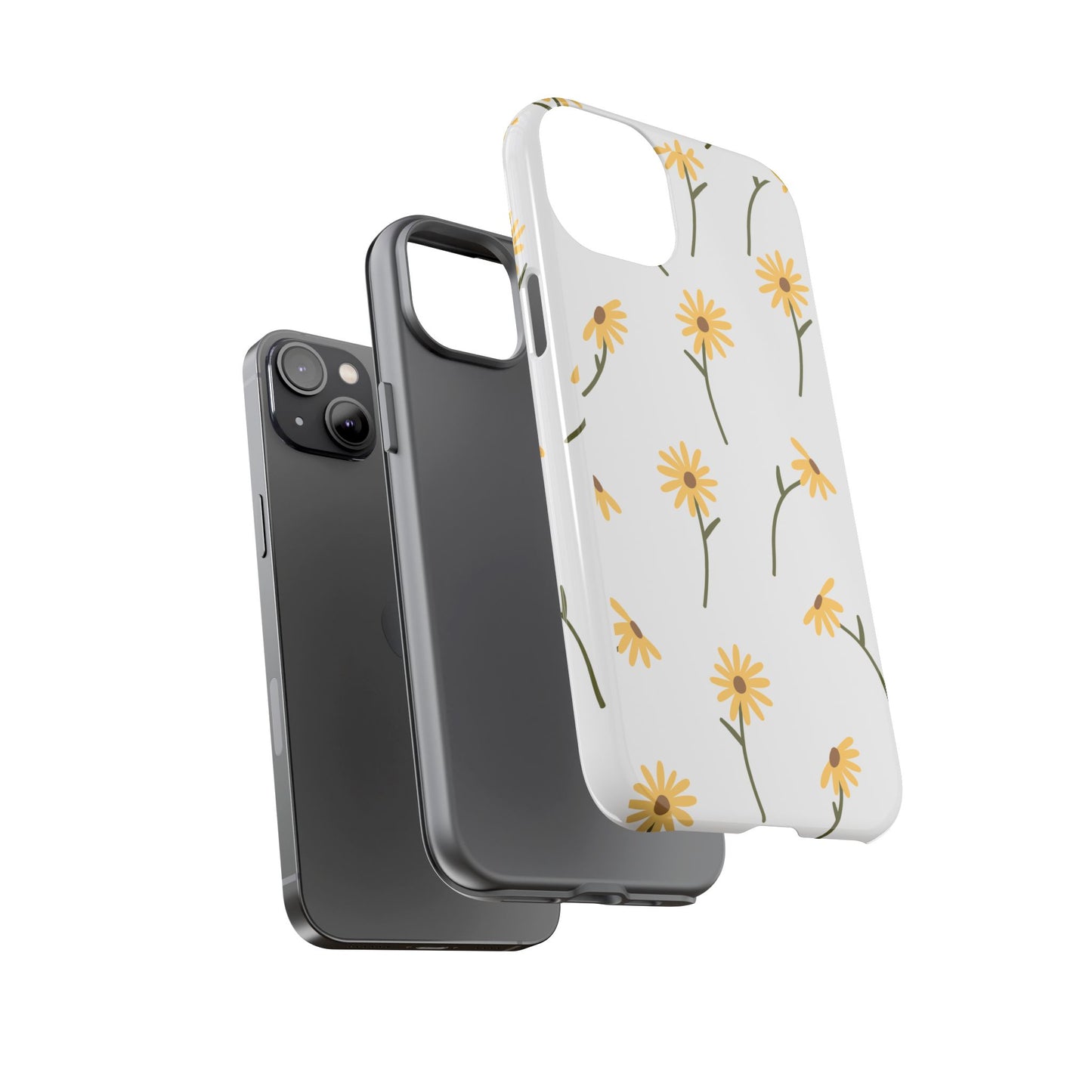 Sunflower Floral Tough Phone Case - Minimal Daisy-Inspired Print, Simple Botanical Aesthetic, Compatible with iPhone, Galaxy, and Google
