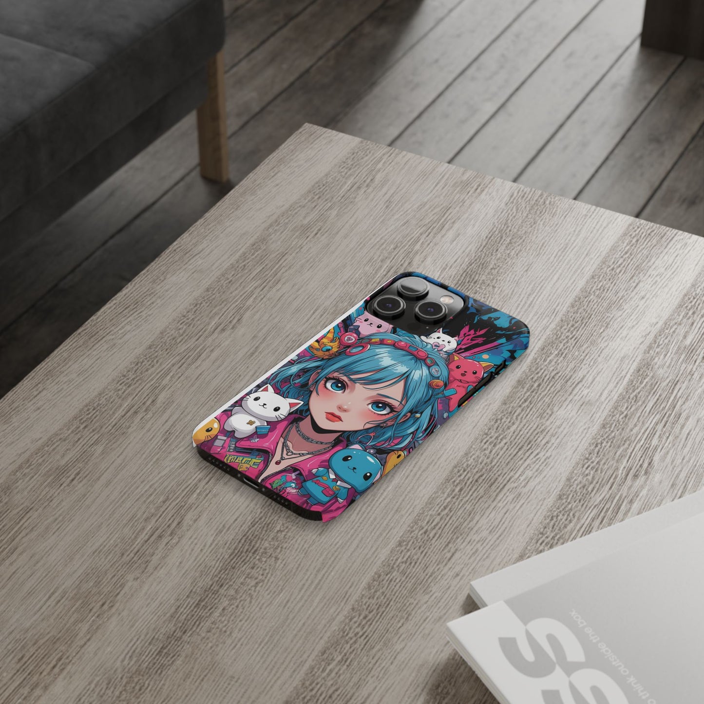 Y2K Anime Girl Slim Phone Case - Cute Maximalist Aesthetic, Kawaii Vaporwave Style, Pop Culture Lovers and Special Occasions