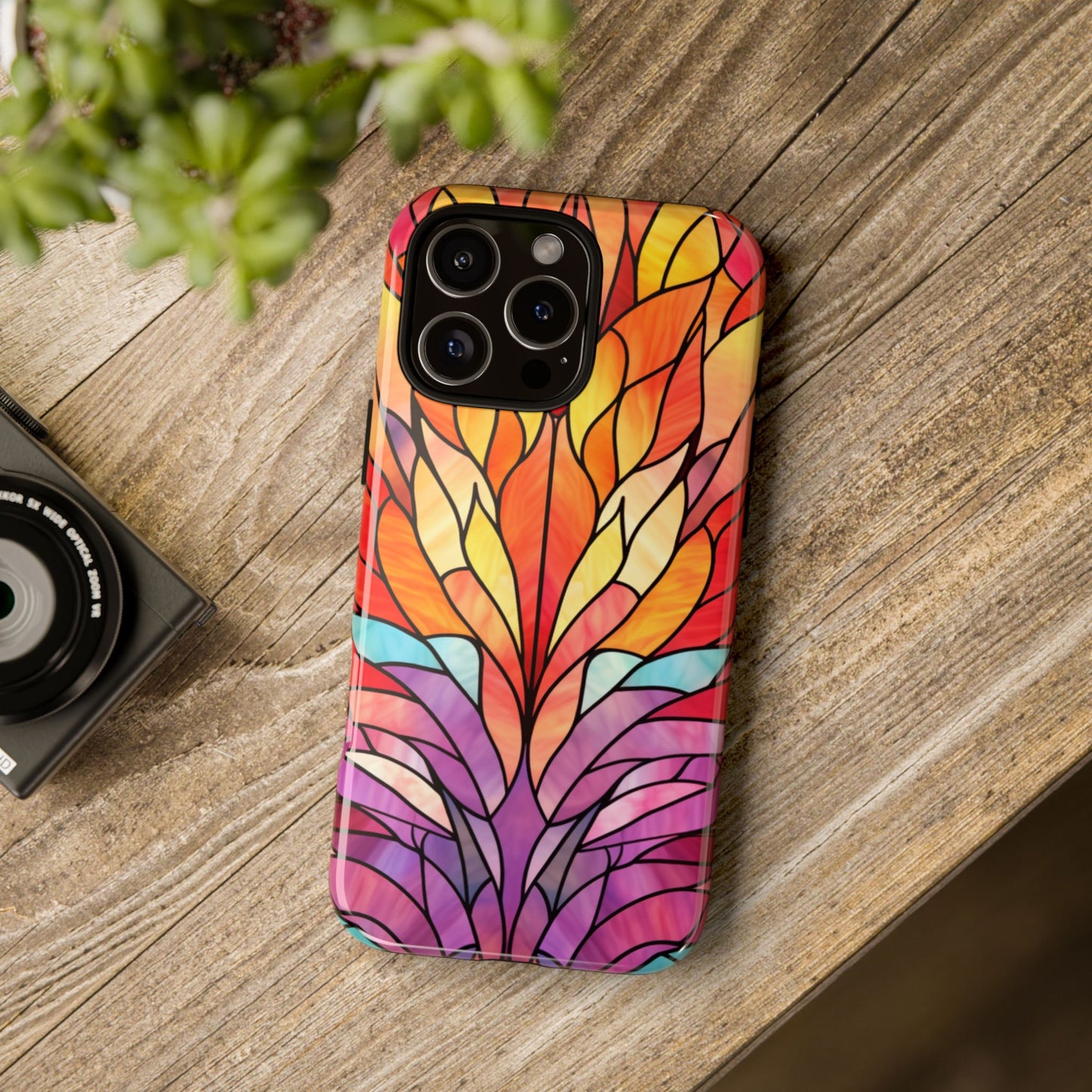 Stained Glass Style Tough Case for iPhone 16 Pro Max Plus 15-8, Samsung Galaxy & Pixel - Vibrant Colorful Mosaic Protective Gift Coverer