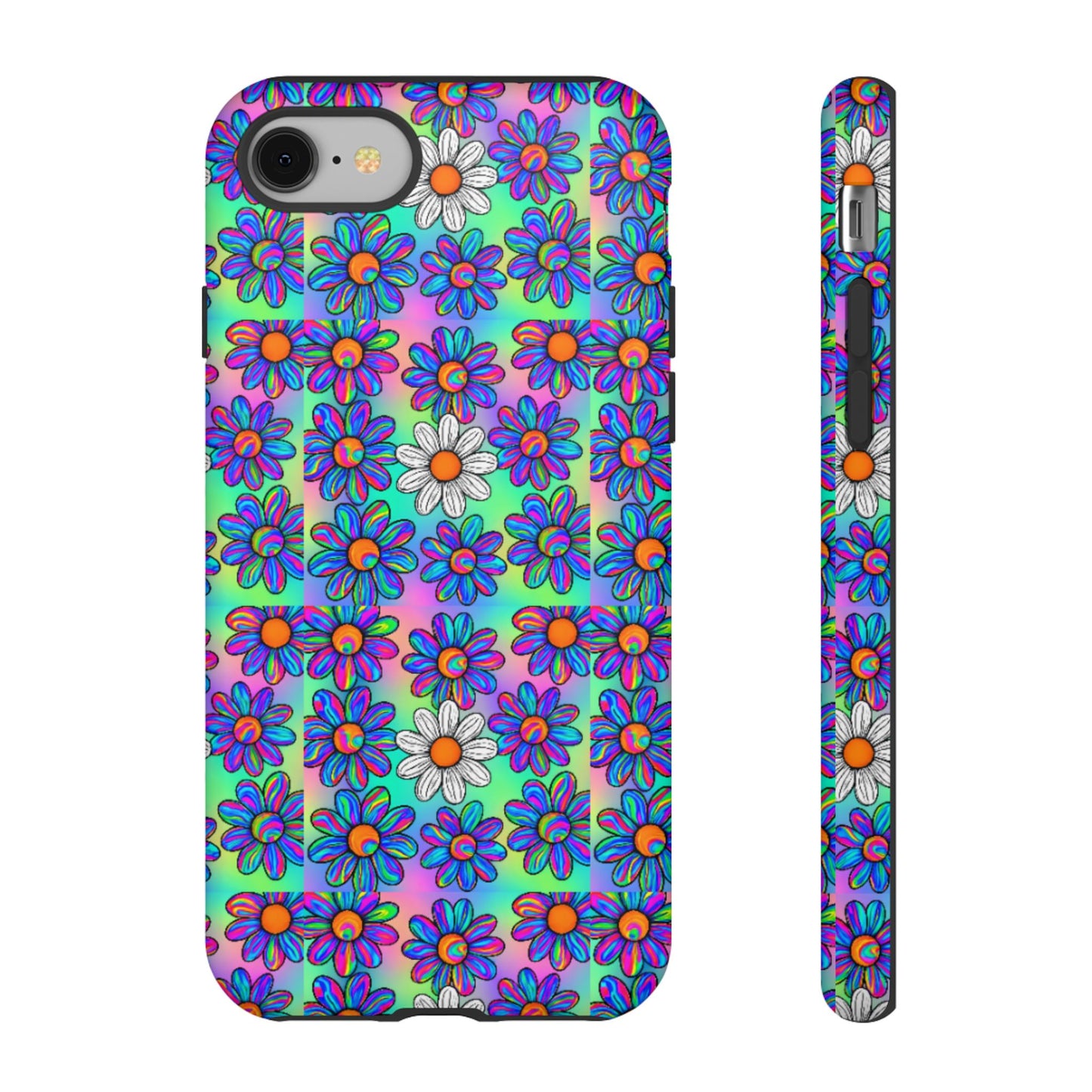 Trippy Daisy Tough Phone Case - Psychedelic Floral Aesthetic, Colorful Groovy Design, Compatible with iPhone, Galaxy, and Google Phones
