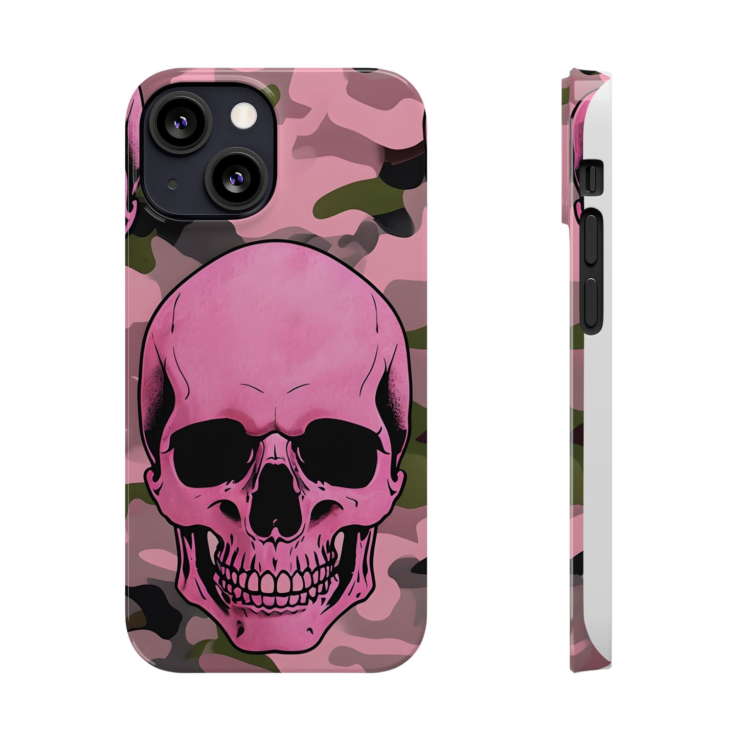 Pink Camo Skull Phone Case, Slim Case for iPhone, Edgy Phone Accessory, Unique Gift for Her, Trendy Tech Lover