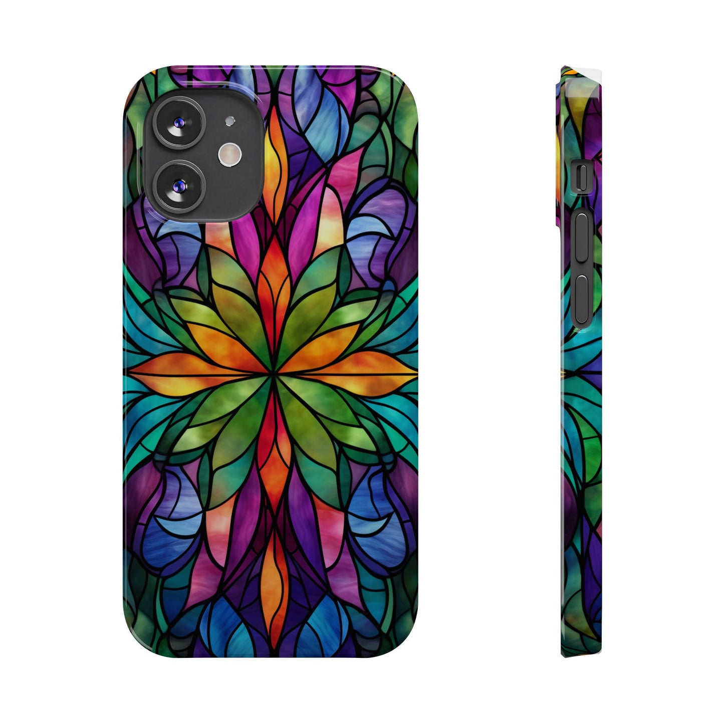 Vibrant Floral Slim Phone Cases, Colorful Cell Phone Cover, Stained Glass Design, Unique Gift for Her, Artistic Accessories, Phone Case