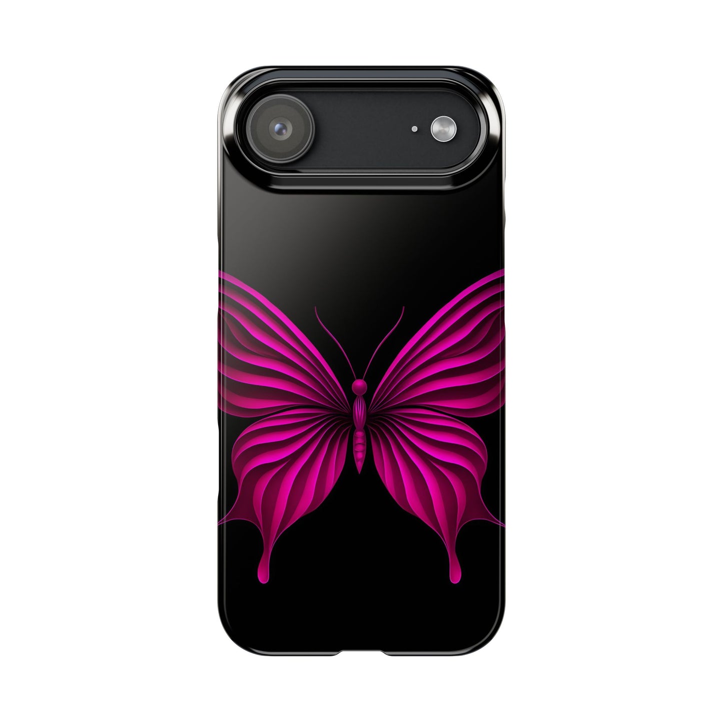 Pink Butterfly Phone Case, Elegant Insect Art, Black Aesthetic Slim Phone Case Compatible with iPhone, Galaxy, Google
