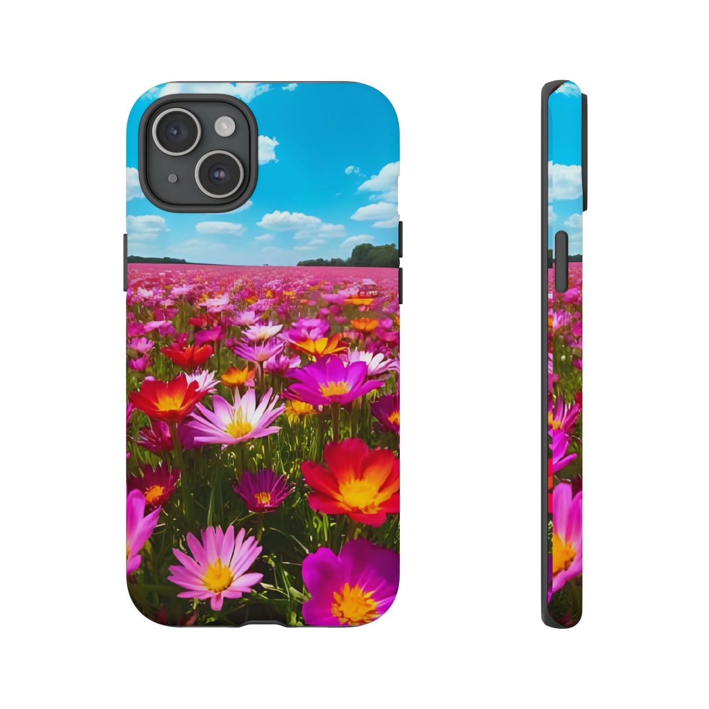 Flower Field Tough Phone Case - Wildflower Meadow Print, Colorful Nature Aesthetic, Compatible with iPhone, Galaxy, and Google Phones
