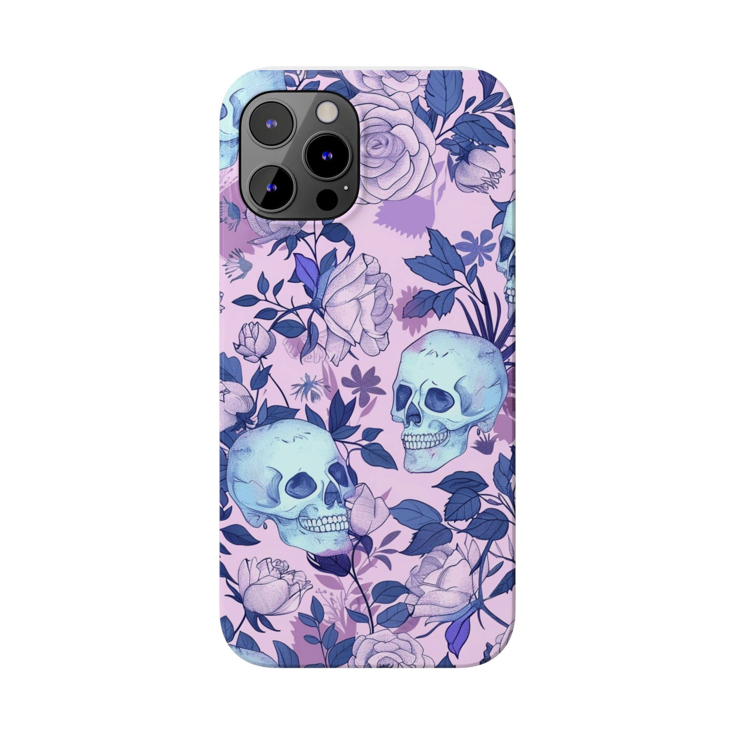 Floral Skull Slim Phone Case - Aesthetic, Trendy, Gift for Goth Lovers, Unique Phone Accessories, Floral Print, Halloween Decor