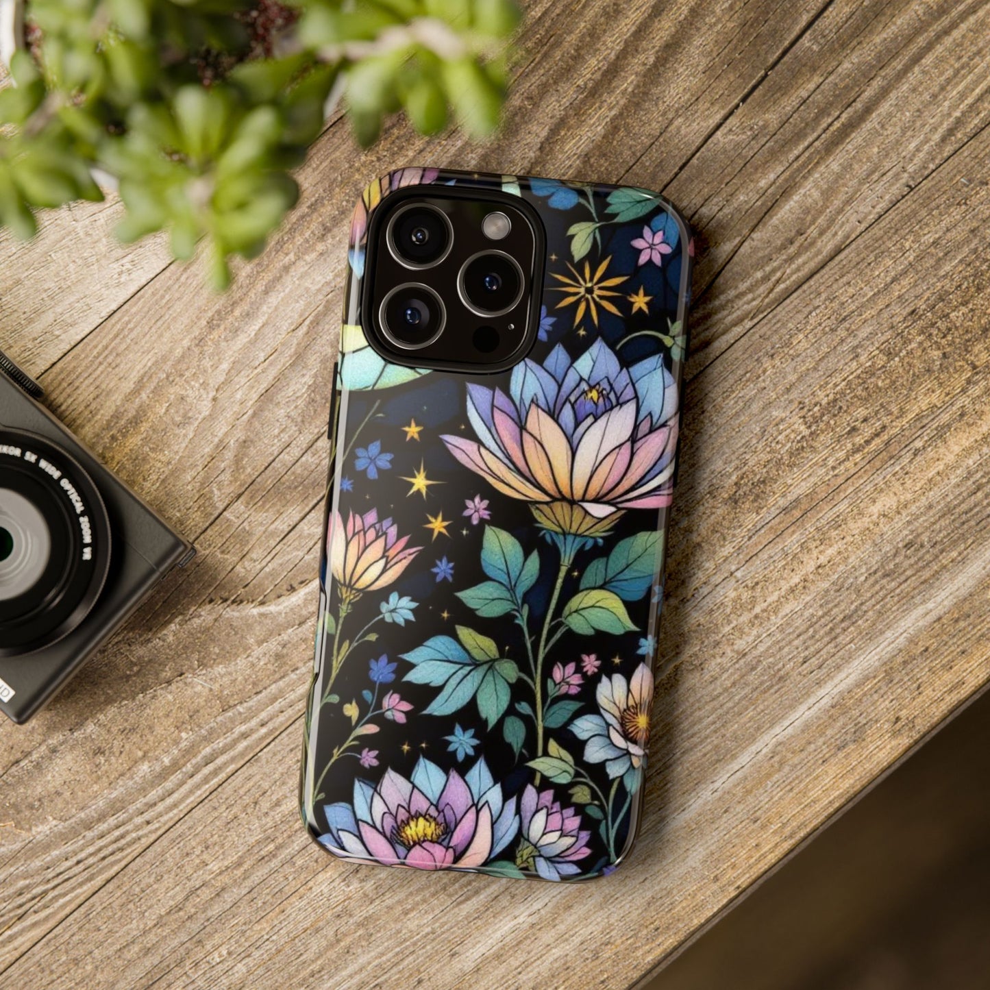 Mystic Stained Glass Lotus Dark Floral Phone Case, Artistic and Protective Magical Design Tough Cover compatible with iPhone ,Samsung Models