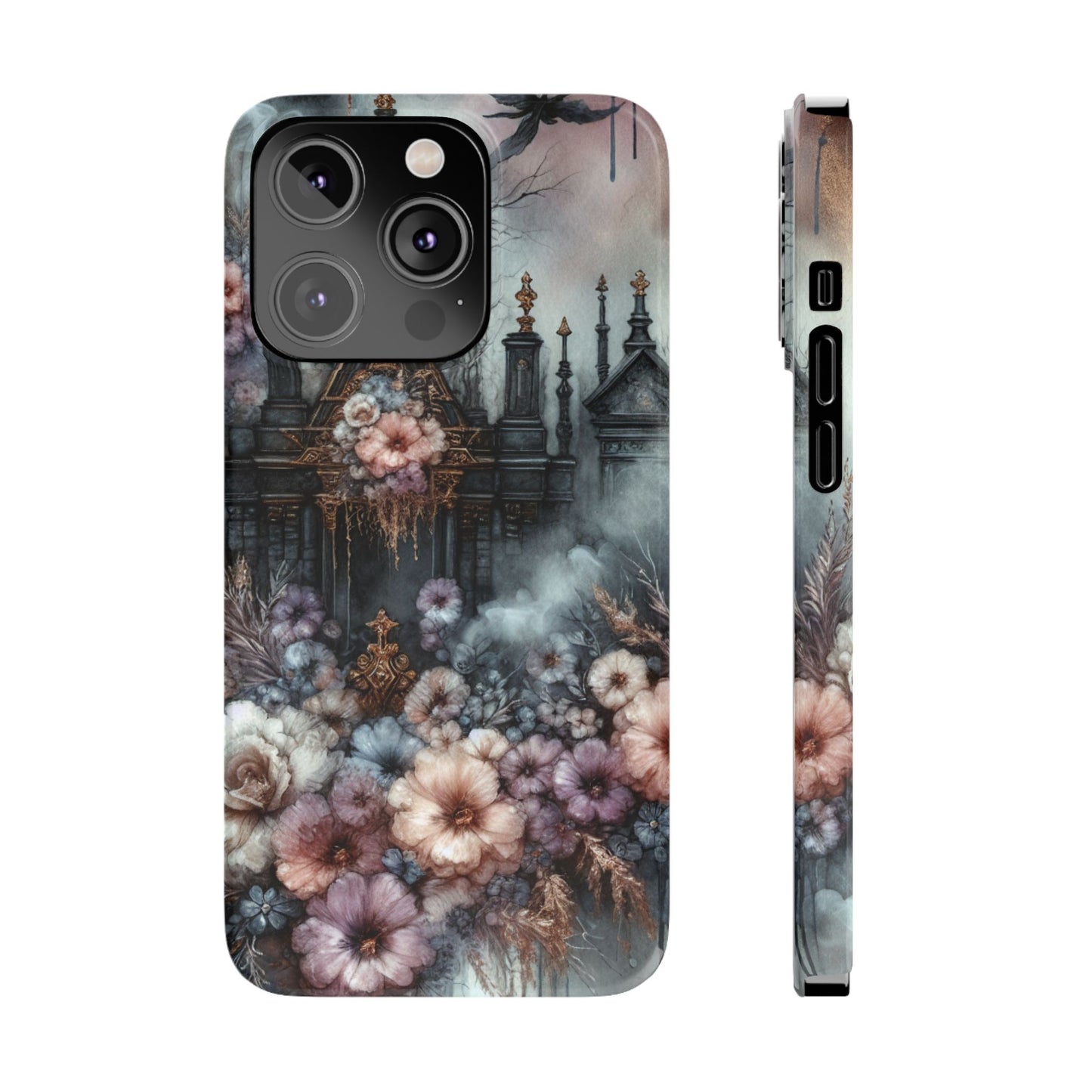 Gothic Floral Slim Phone Case, Dark Fantasy Phone Cover, Unique Flower Design, Phone Accessory for Halloween, Gift for Her