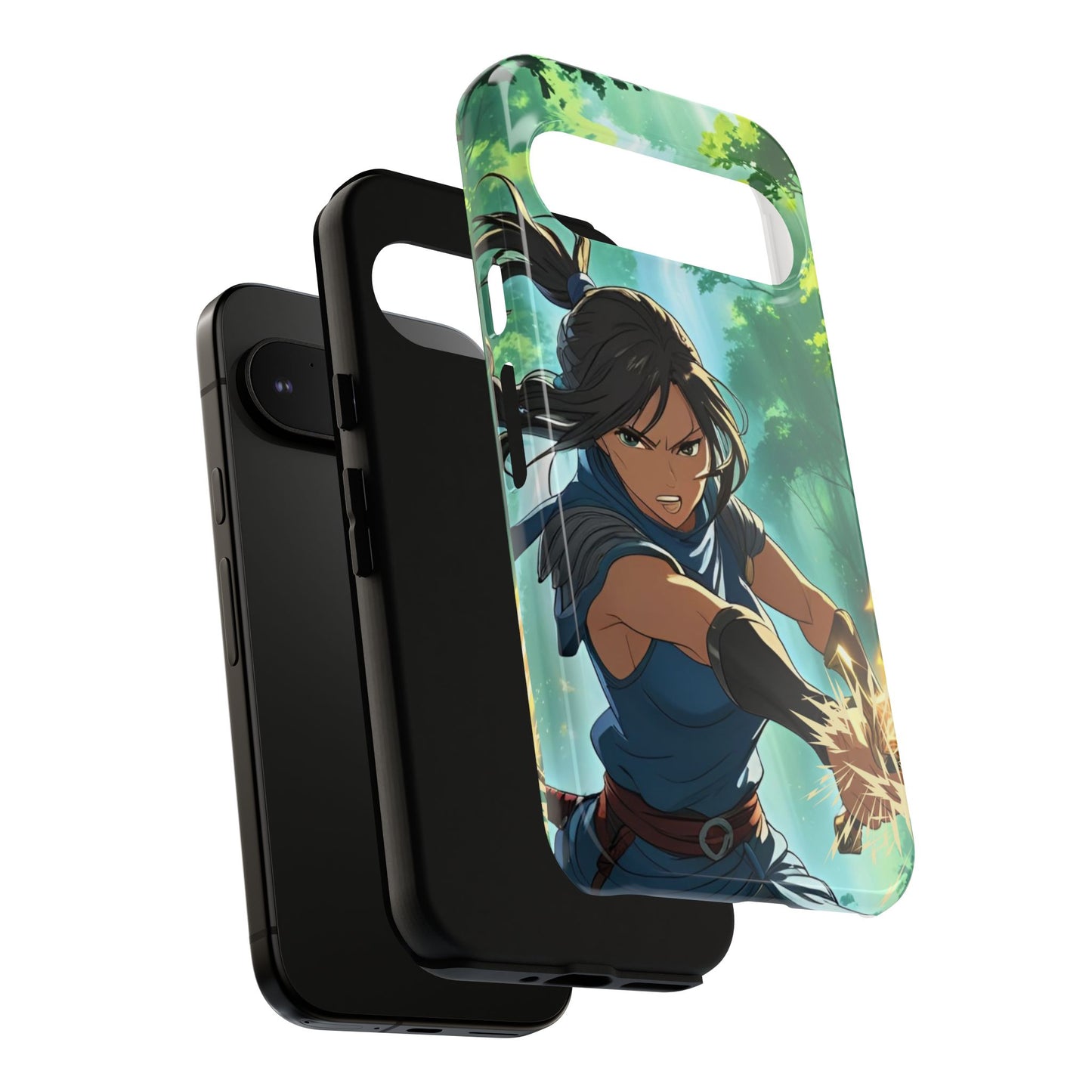 Anime Warrior Girl Tough Phone Case - Japanese Action Aesthetic, Fierce Heroine Design, Compatible with iPhone, Galaxy, and Google Phones