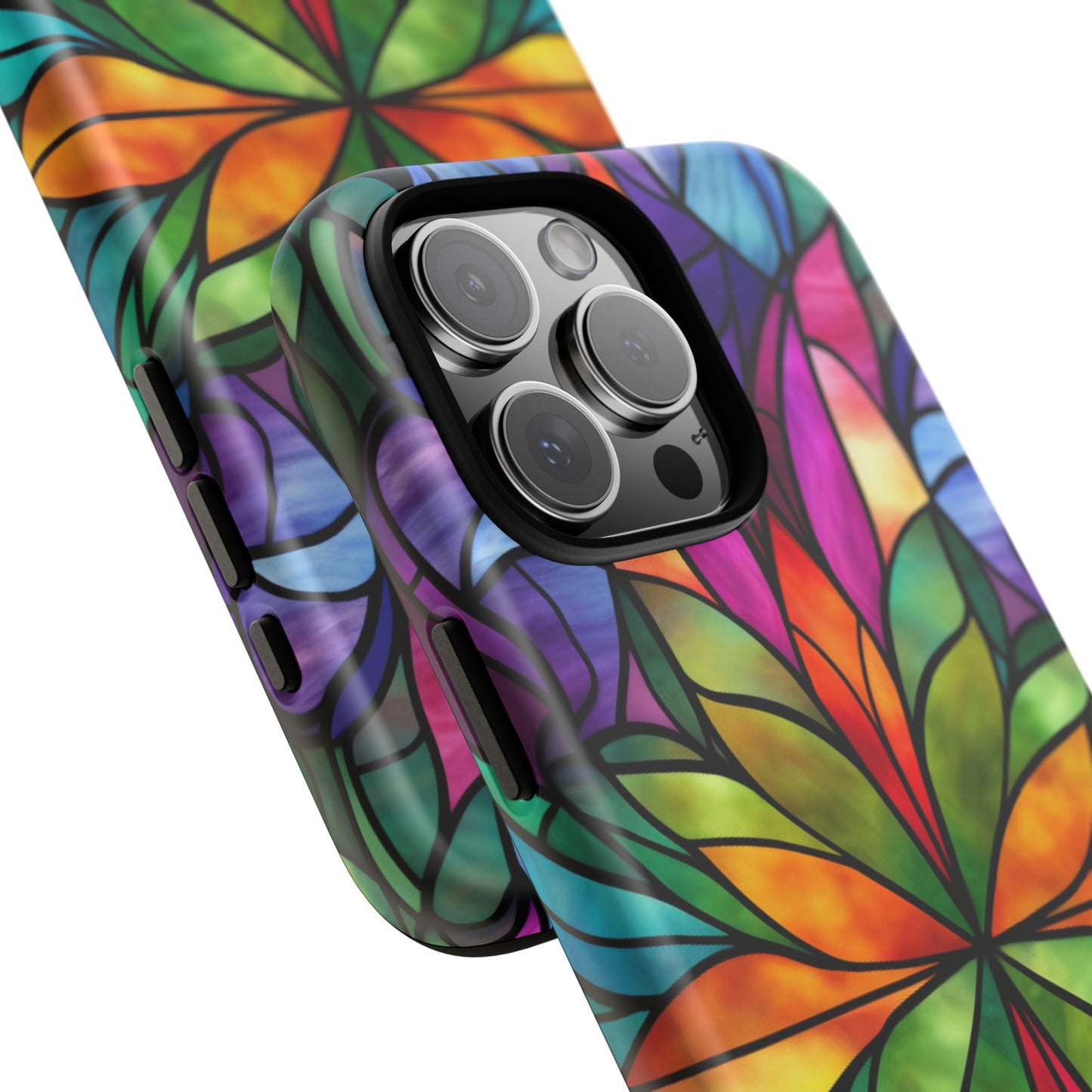 Stained Glass Floral Tough Case for iPhone 16 Pro Max Plus 15 14 13 12 11 10 9 8 X Samsung, Galaxy Pixel - Artistic Phone Cover Gift for Her