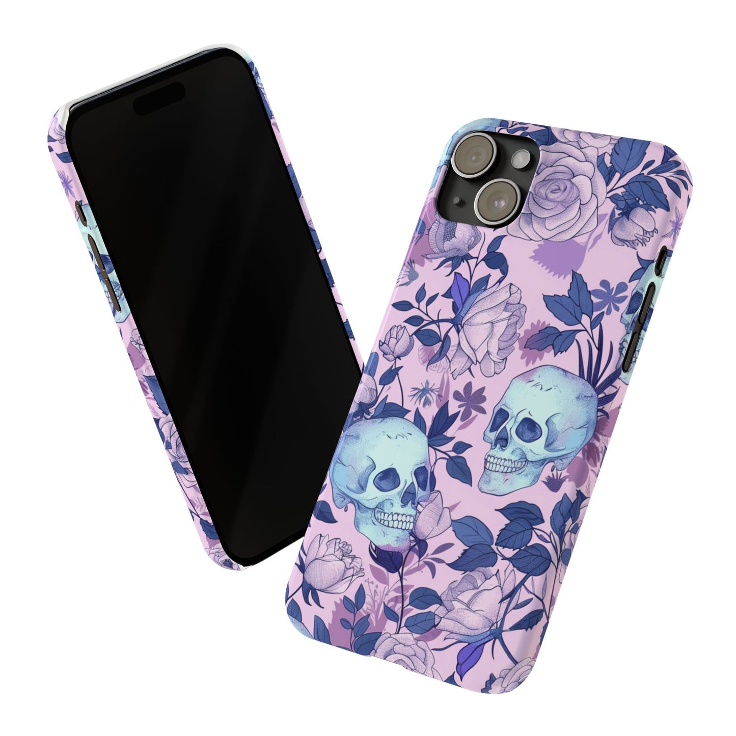 Floral Skull Slim Phone Case - Aesthetic, Trendy, Gift for Goth Lovers, Unique Phone Accessories, Floral Print, Halloween Decor