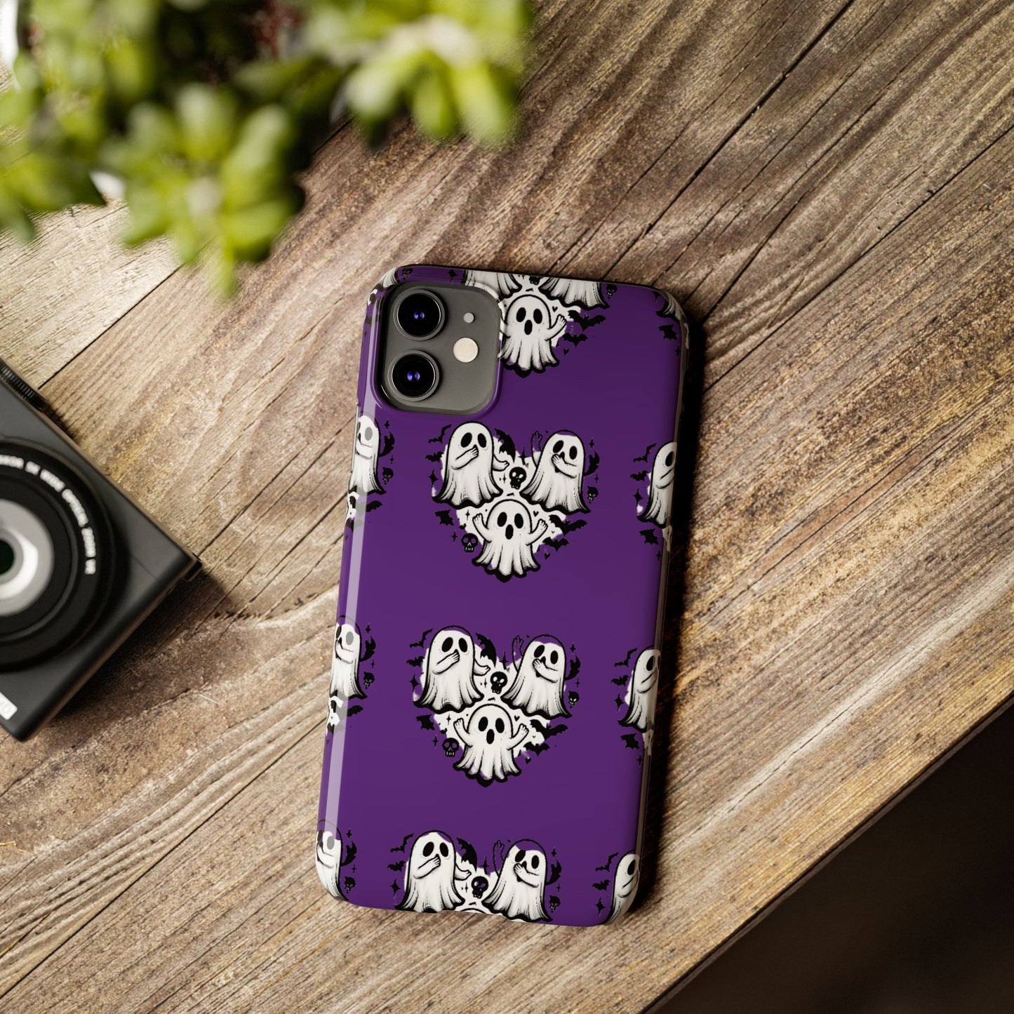Cute Ghost Heart Slim Phone Case, Creepy Cute Spooky Heart Print, Goth Coquette Aesthetic Spooky Accessories, Halloween Gift Case