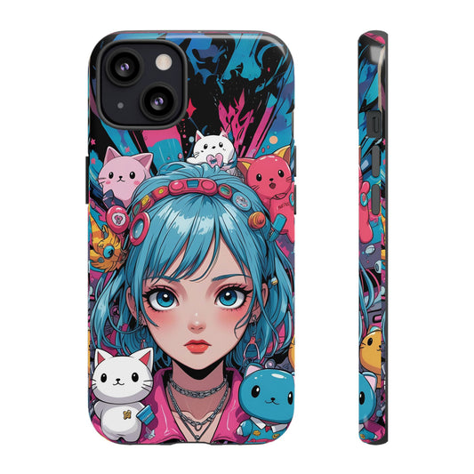 Y2K Anime Girl Tough Phone Case - Cute Maximalist Aesthetic, Kawaii Vaporwave Style, Compatible with iPhone, Galaxy, and Google Phones