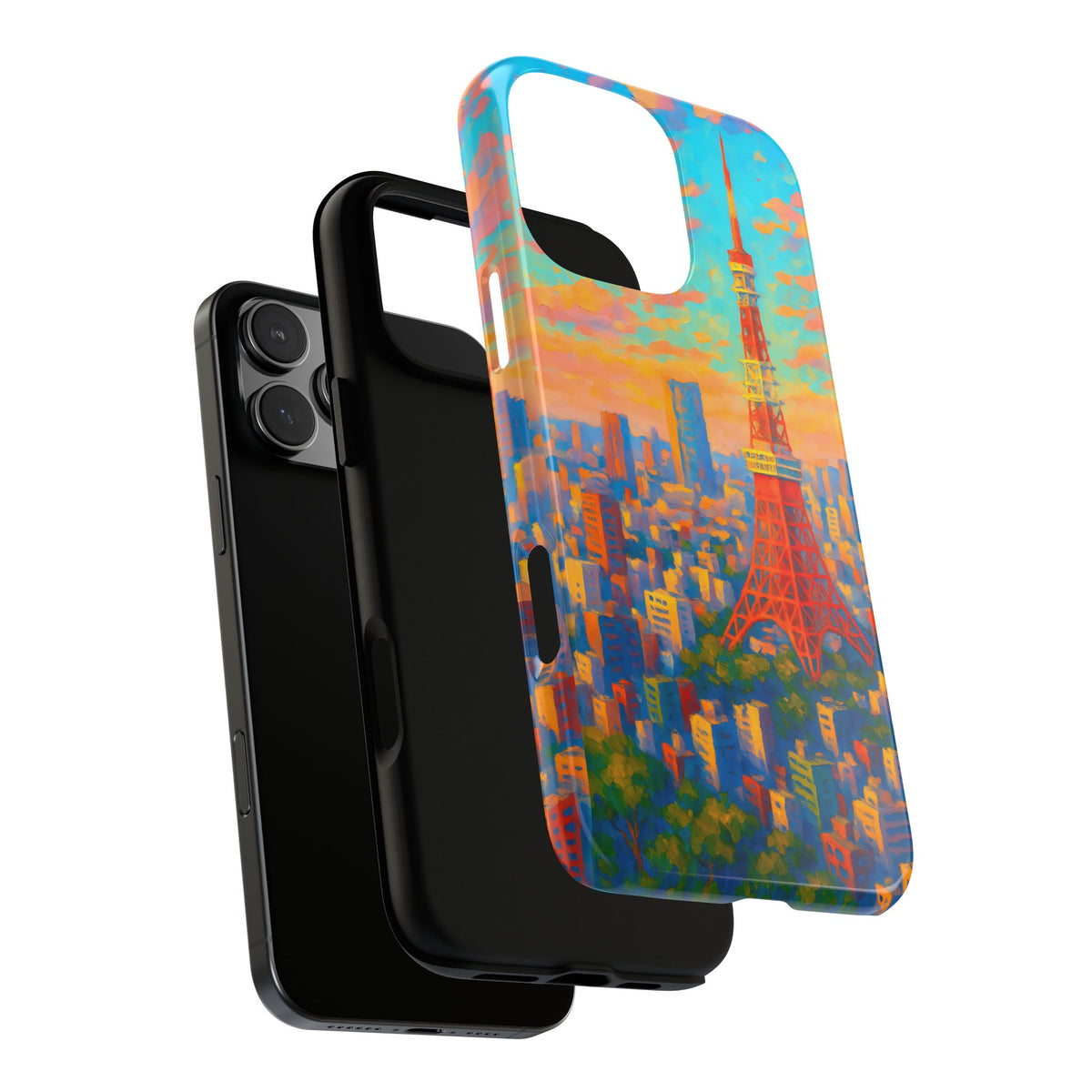 Cityscape Tough Phone Case, Tokyo Skyline Phone Cover, Sunset Glow Design Compatible with iPhone, Galaxy & Google