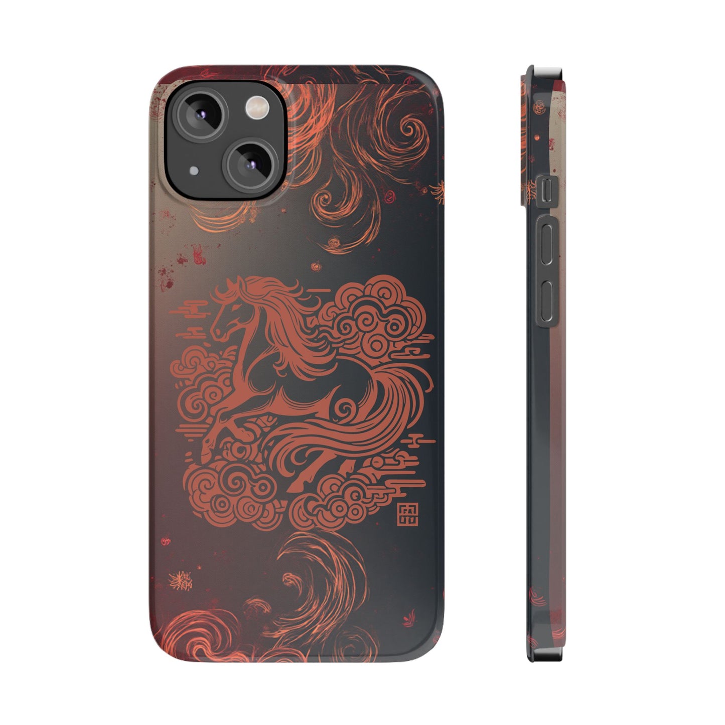 Year of the Horse Floral Art Slim Phone Case, Chinese Zodiac 2026 Design, compatible with iPhone 17 16 15 14 13 Galaxy Google