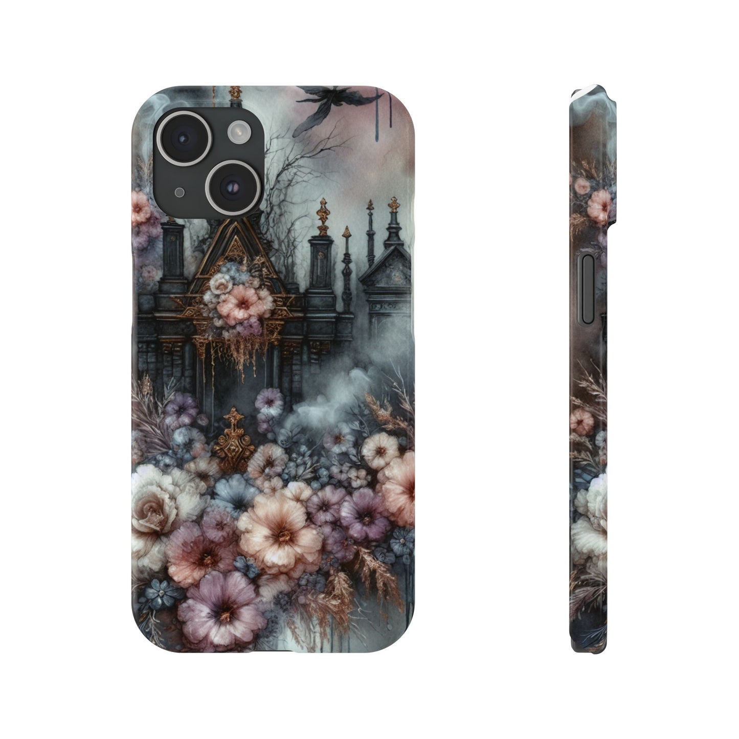 Gothic Floral Slim Phone Case, Dark Fantasy Phone Cover, Unique Flower Design, Phone Accessory for Halloween, Gift for Her