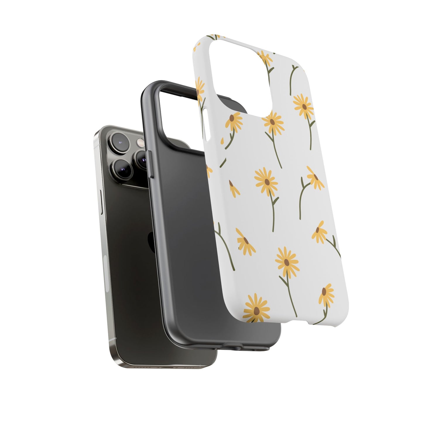 Sunflower Floral Tough Phone Case - Minimal Daisy-Inspired Print, Simple Botanical Aesthetic, Compatible with iPhone, Galaxy, and Google