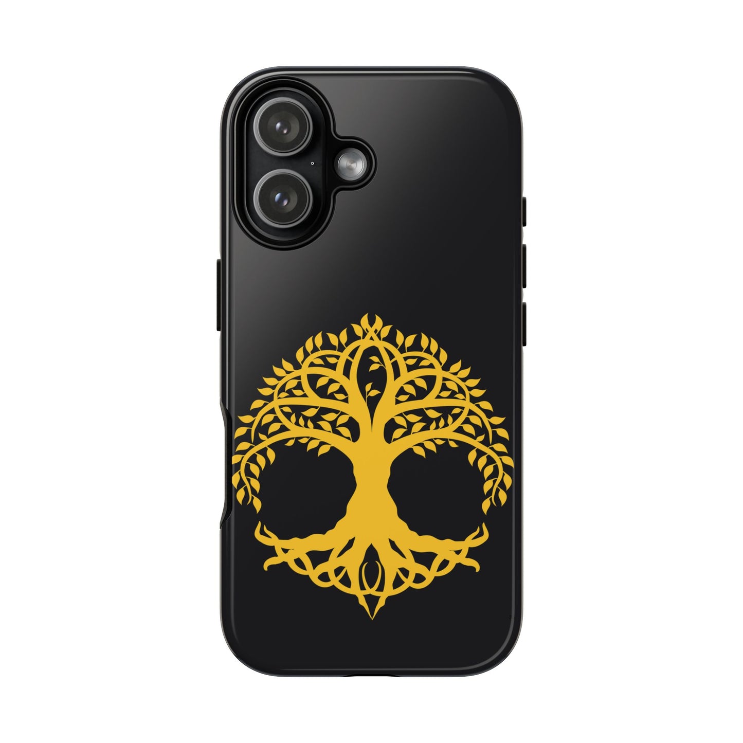 Tree of Life Tough Phone Case Celtic Symbol Gold Black Spiritual Family Roots Compatible with iPhone 17 16 15 14 13 Galaxy Google