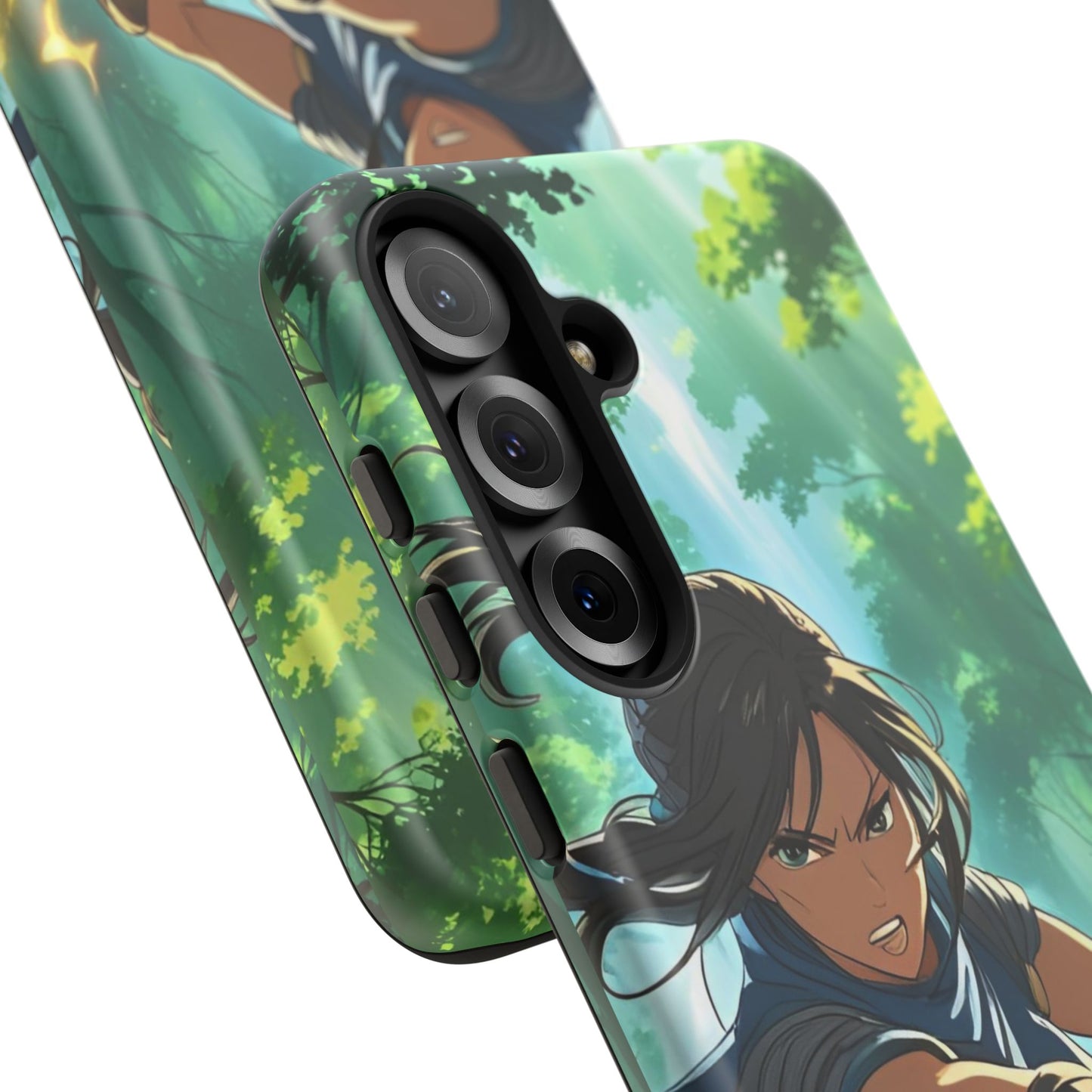 Anime Warrior Girl Tough Phone Case - Japanese Action Aesthetic, Fierce Heroine Design, Compatible with iPhone, Galaxy, and Google Phones