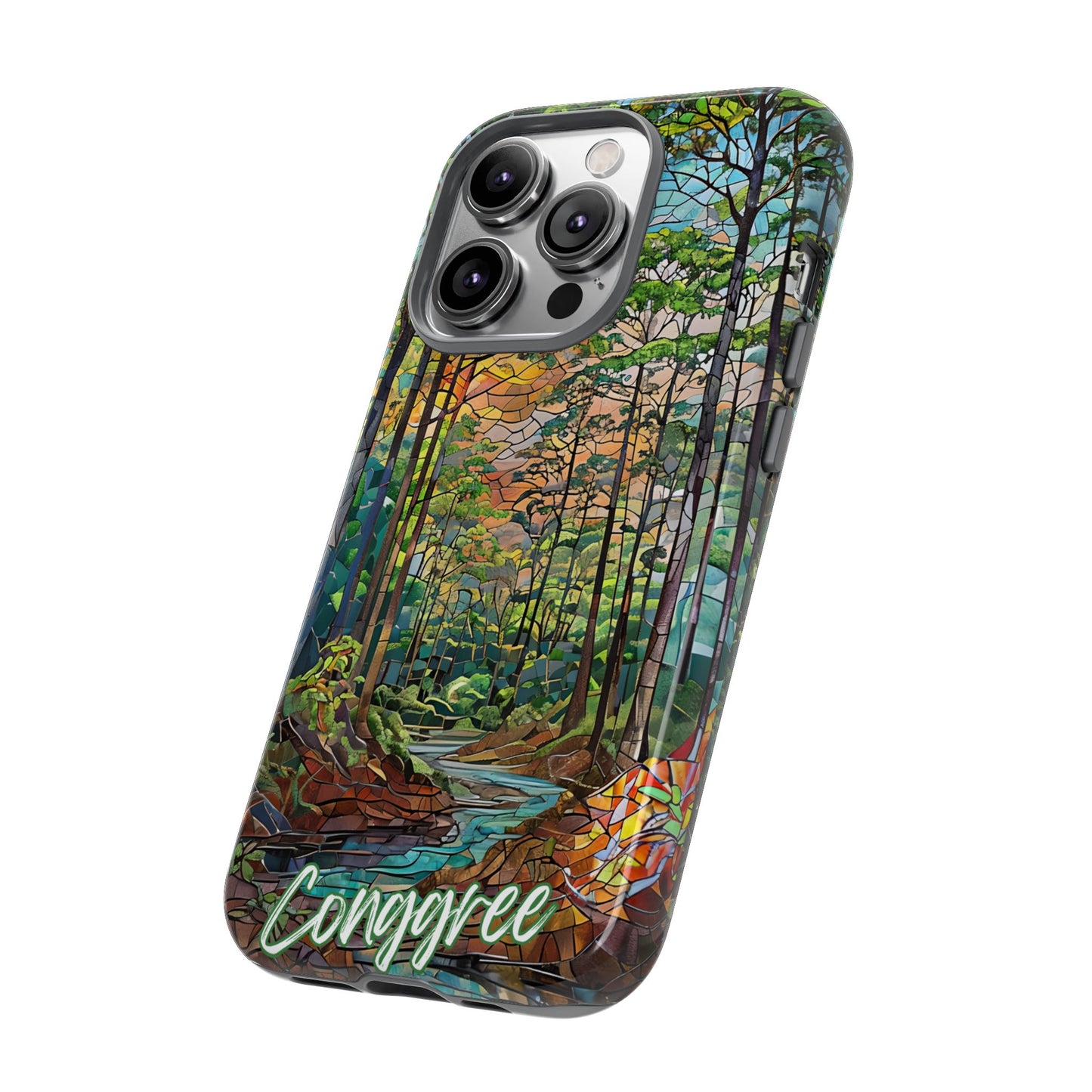 Congaree Mosaic Tough Phone Case - Lush Swamp Forest Art, Southeast Nature Aesthetic, Compatible with iPhone, Galaxy, and Google Phones
