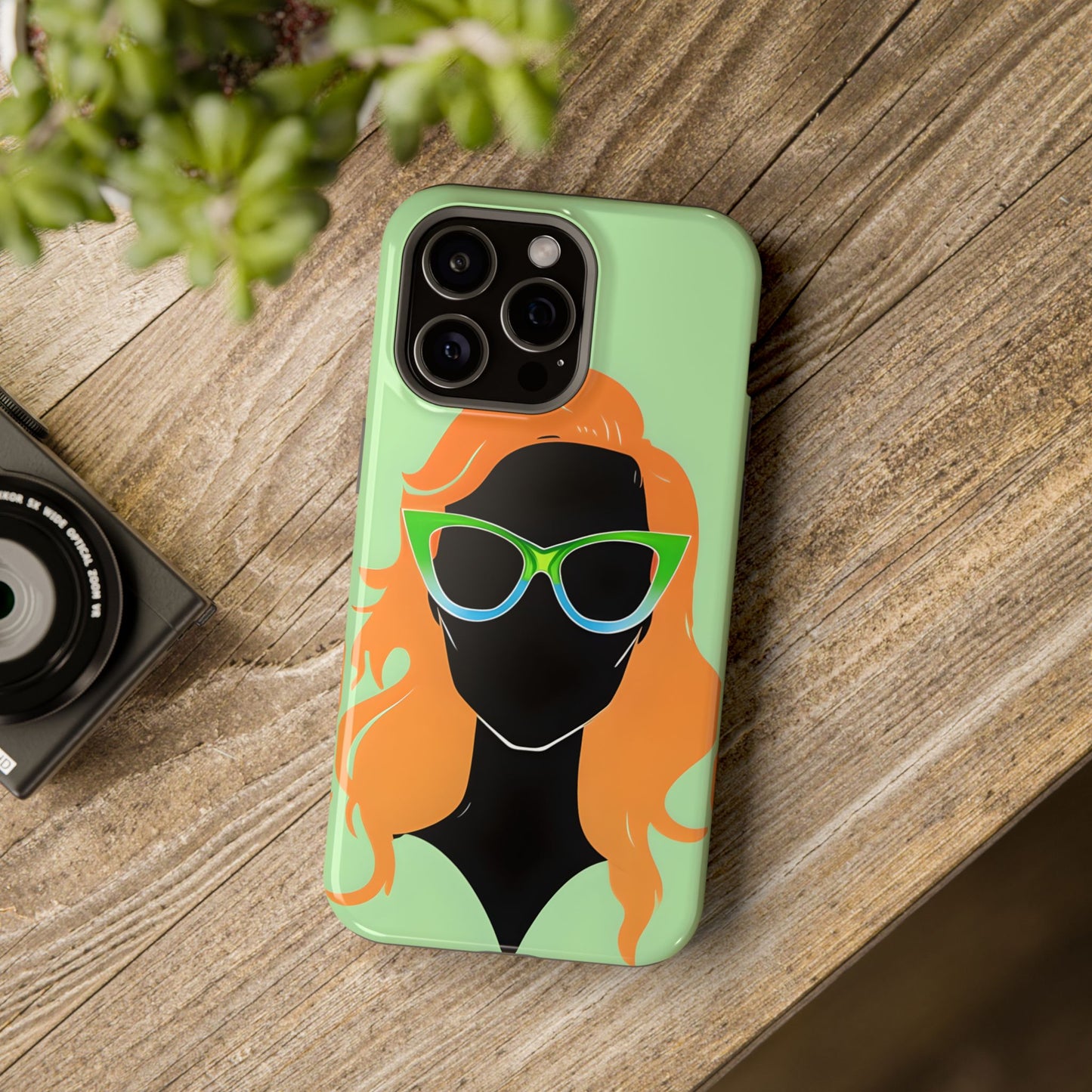Ginger Woman Magnetic Phone Case, Irish Green Sunglasses Portrait, St Patricks Day Redhead Art Cover Compatible with iPhone