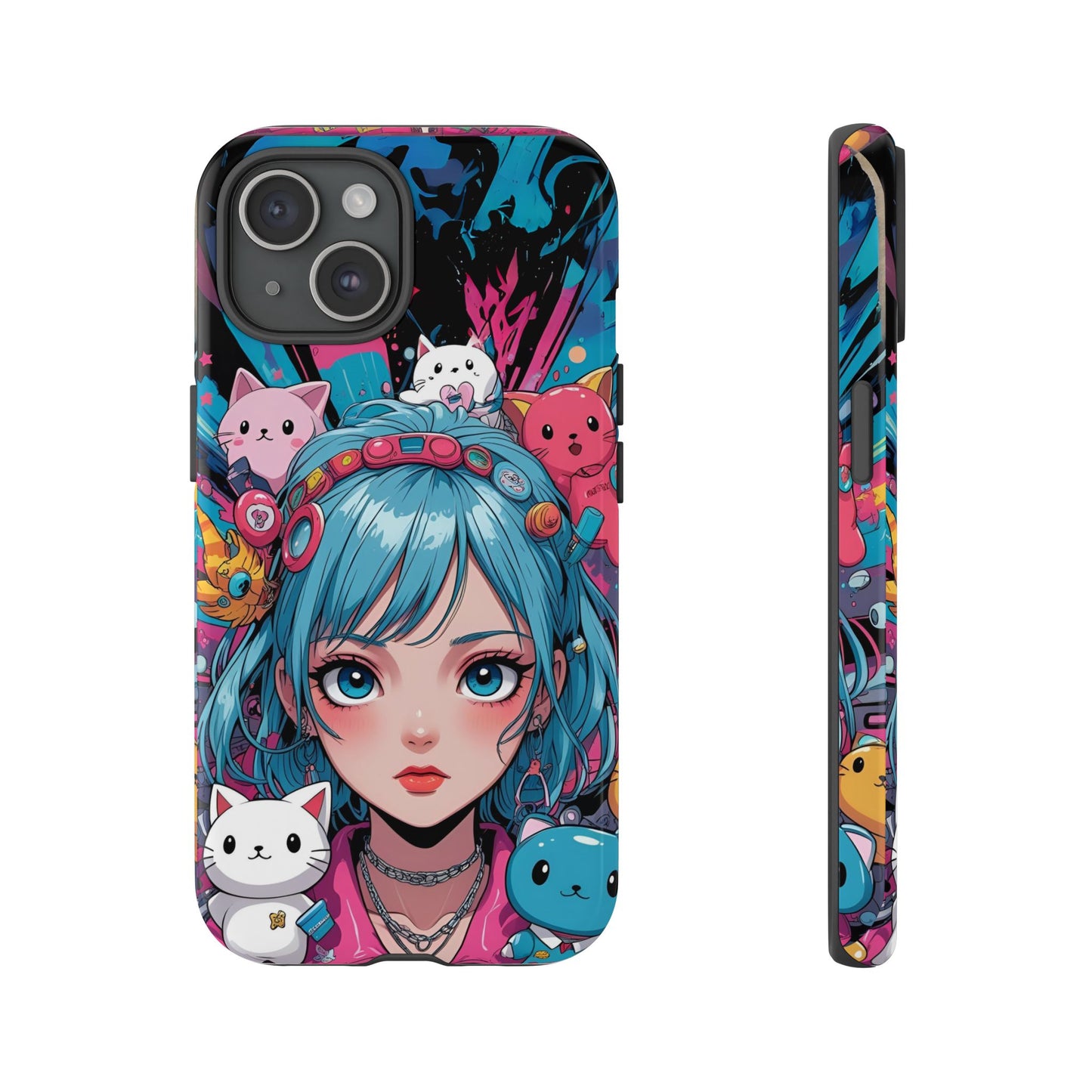 Y2K Anime Girl Tough Phone Case - Cute Maximalist Aesthetic, Kawaii Vaporwave Style, Compatible with iPhone, Galaxy, and Google Phones