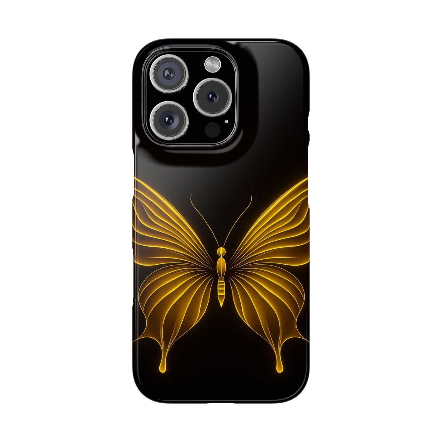 Golden Butterfly Phone Case, Elegant Insect Art, Black Aesthetic Slim Phone Case Compatible with iPhone, Galaxy, Google