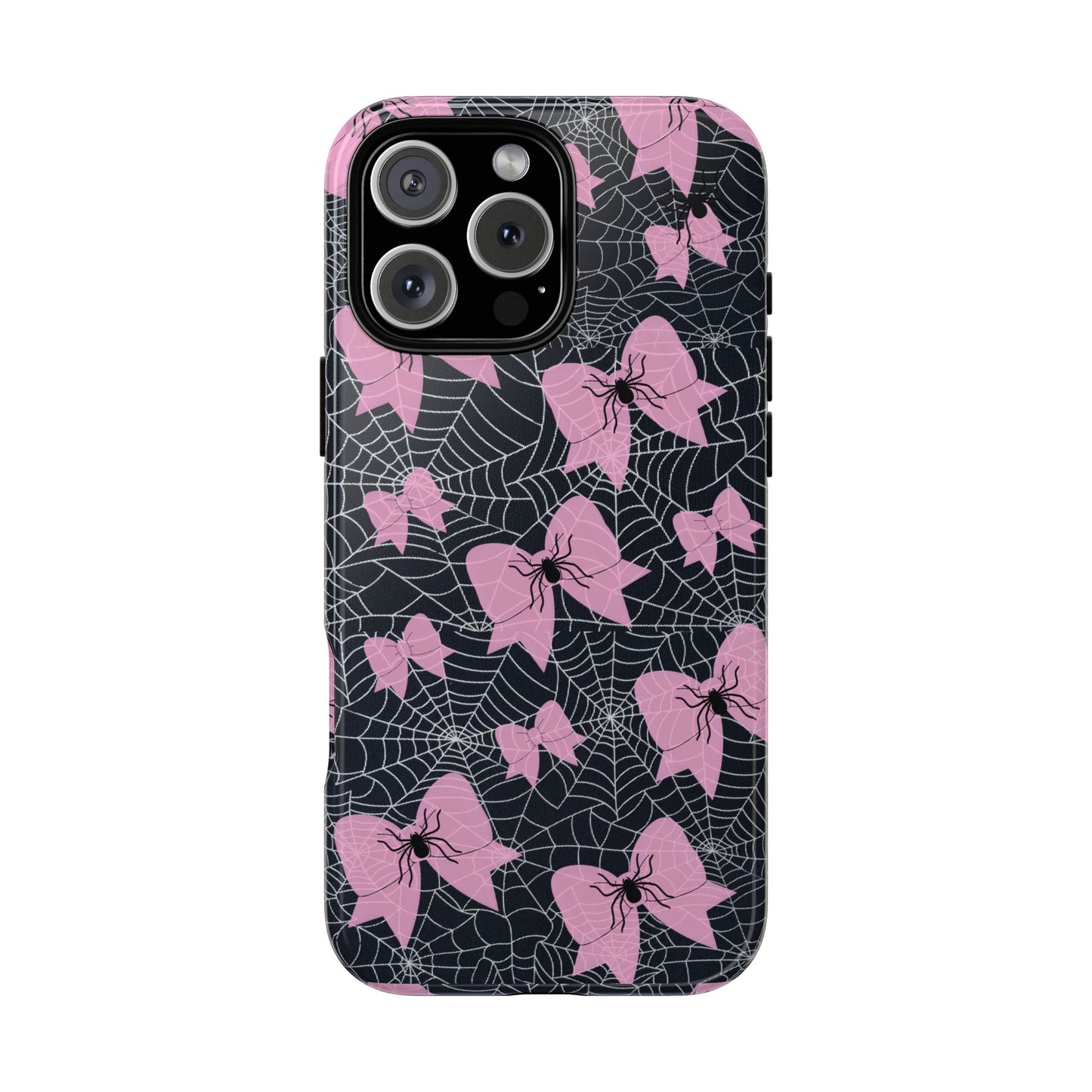 Pink Spider Bow Phone Case, Goth Coquette Spiderweb Phone Cover Creepy Cute Halloween Aesthetic Case Spooky Glam Girl Accessory for Alt Fans