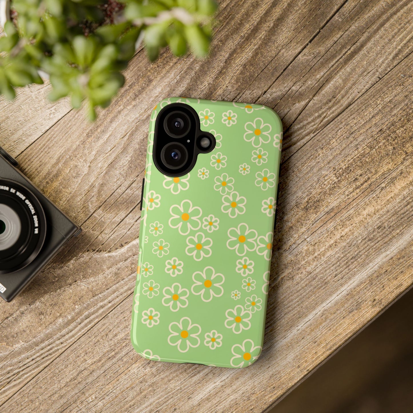 Minimal Daisy Flower Tough Phone Case - Retro Coquette Floral Print, Cute Soft Aesthetic, Compatible with iPhone, Galaxy, and Google Phones