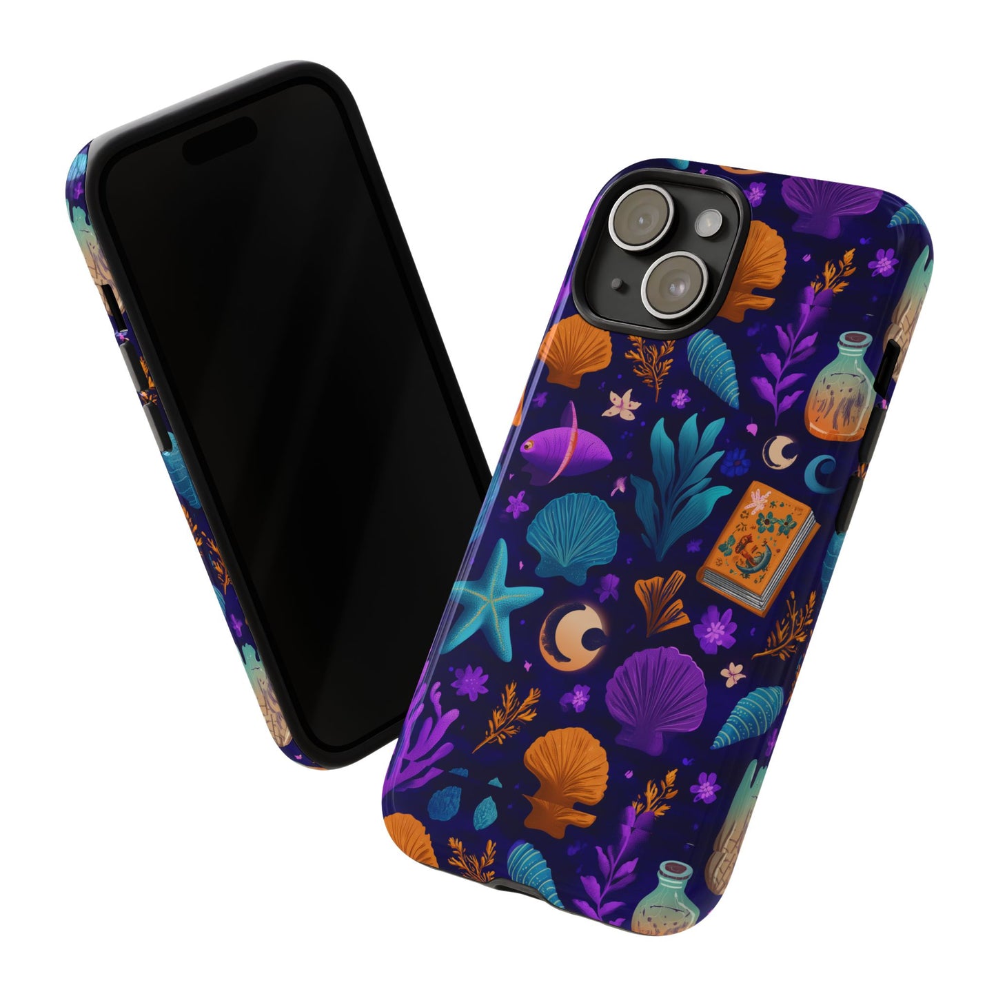 Magical Ocean Phone Case, Spooky Sea Vibes Cover, Witchy Seashell Starfish Moon Fish Night Aesthetic compatible with iPhone Galaxy Pixel