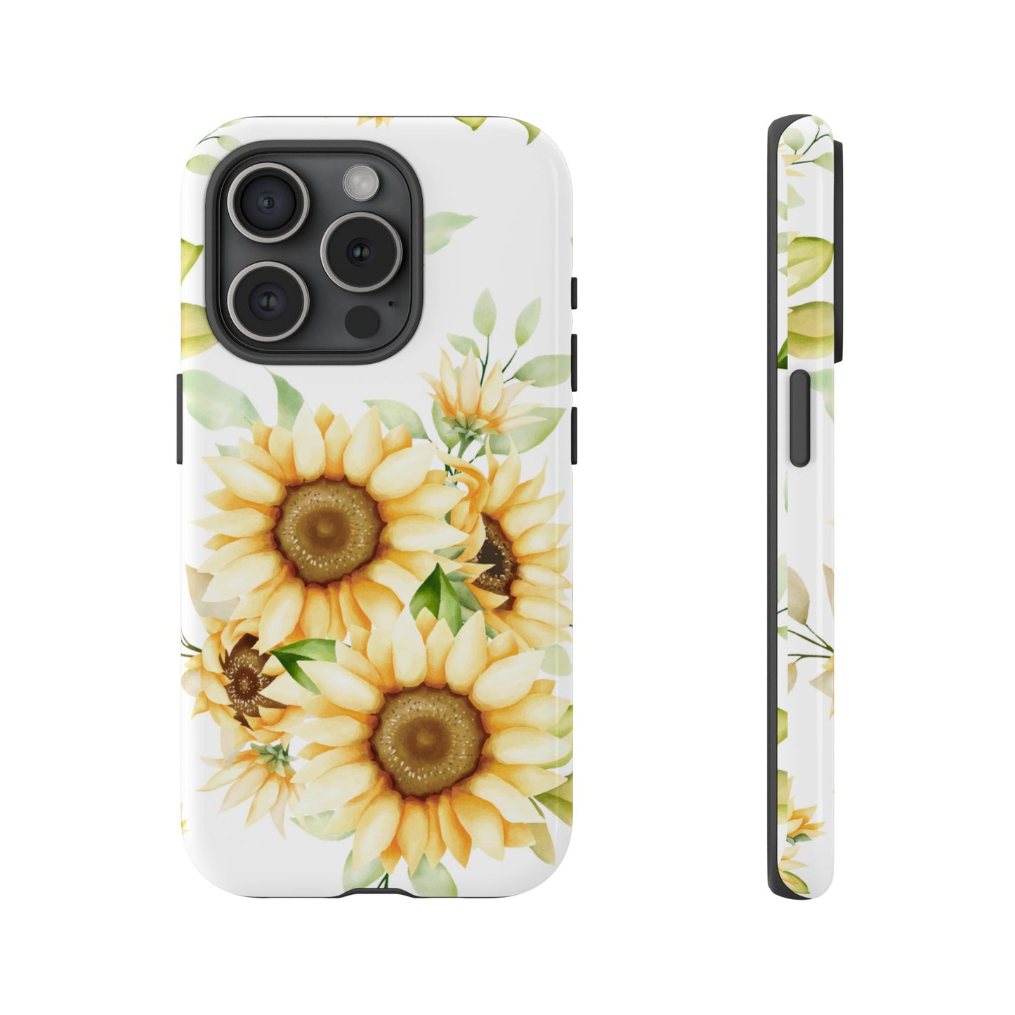 Sunflower Floral Tough Phone Case - Watercolor Botanical Art, Bright Nature Aesthetic, Compatible with iPhone, Galaxy, and Google Phones