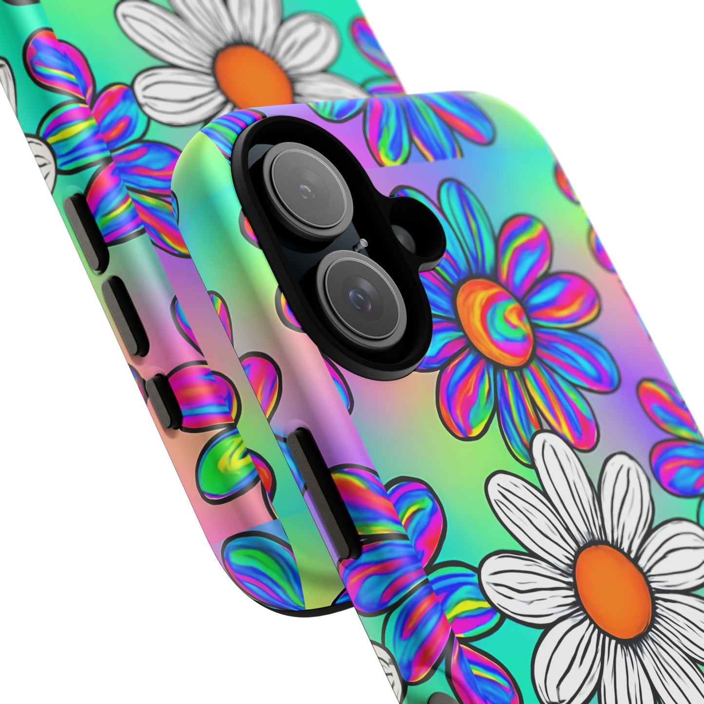 Trippy Daisy Tough Phone Case - Psychedelic Floral Design, Colorful Retro Aesthetic, Compatible with iPhone, Galaxy, and Google Phones