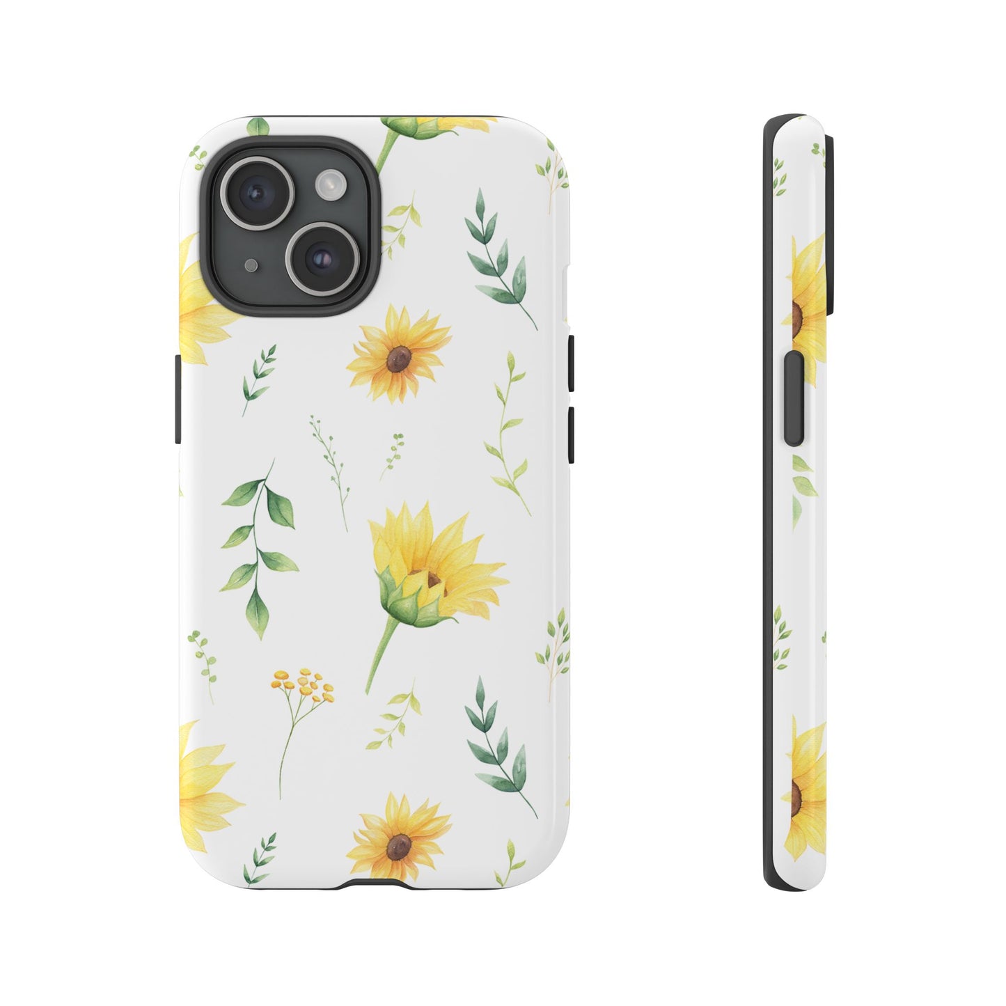 Sunflower Floral Tough Phone Case - Watercolor Botanical Print, Bright Nature Aesthetic, Compatible with iPhone, Galaxy, and Google Phones