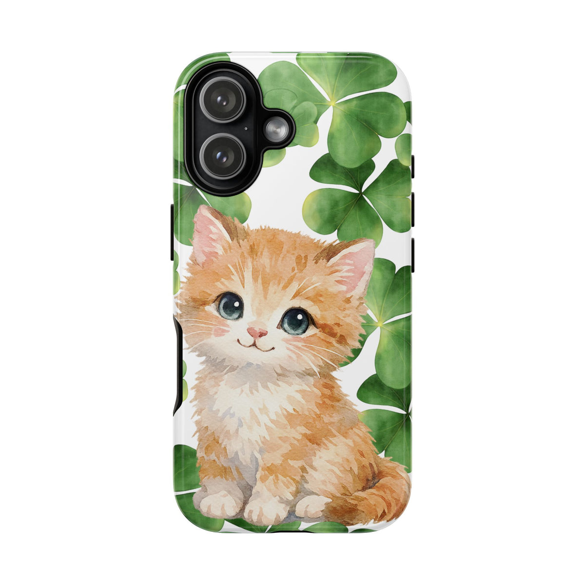Ginger Kitten Tough Phone Case, St Patricks Day Cat Art with Shamrocks, Cute Irish Cat Gift Compatible with iPhone Galaxy Google