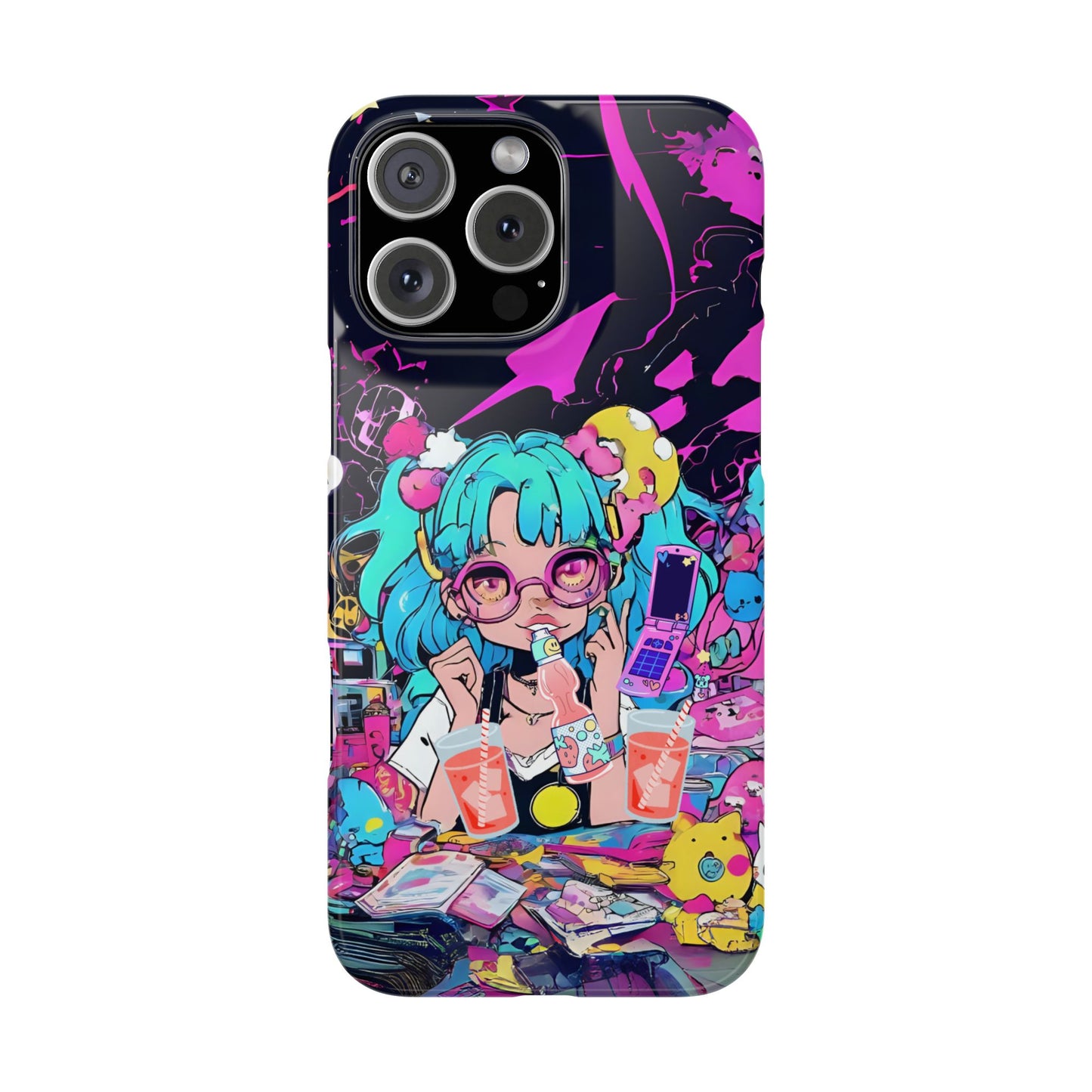 2K Anime Girl Slim Phone Case - Kawaii Vaporwave Style, Cute Maximalist Aesthetic, Cute Phone Covers, Unique Gifts for Teens