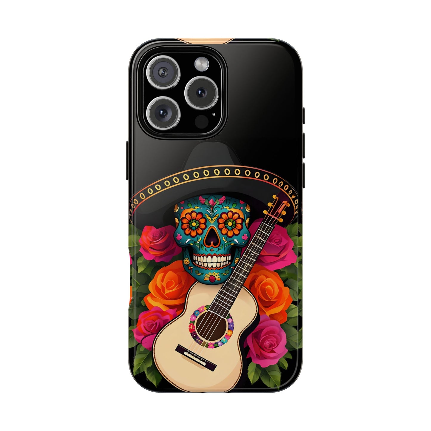 Mariachi Skull Tough Phone Case - Colorful Folk Aesthetic, Halloween Floral Skull Design, Compatible with iPhone, Galaxy, and Google Phones