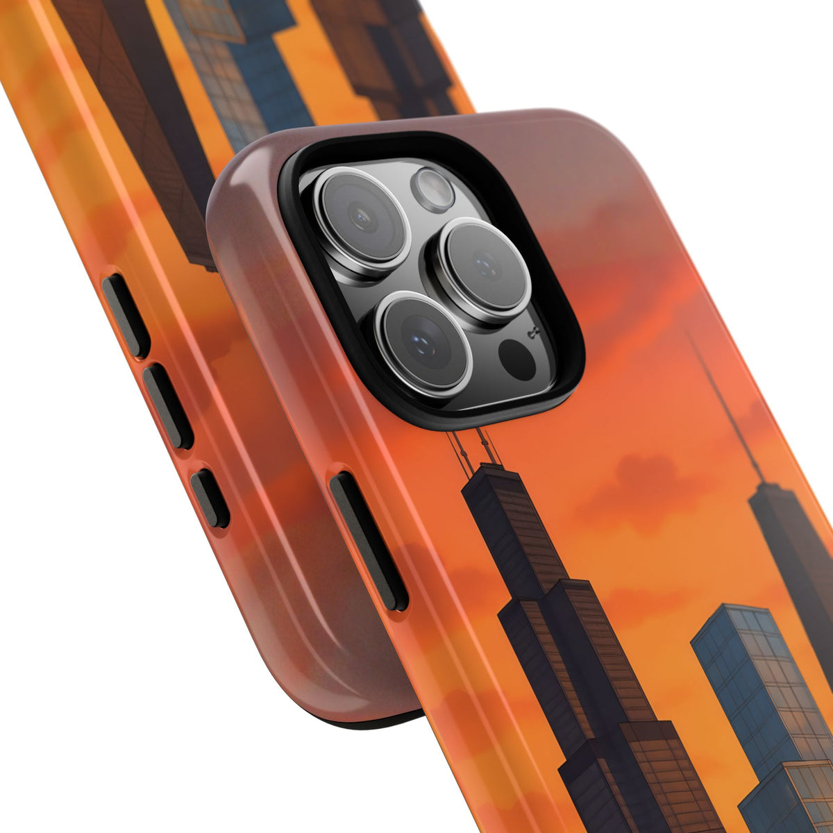 Cityscape Tough Phone Case, Chicago Skyline Phone Cover, Watercolor Design Compatible with iPhone, Galaxy & Google
