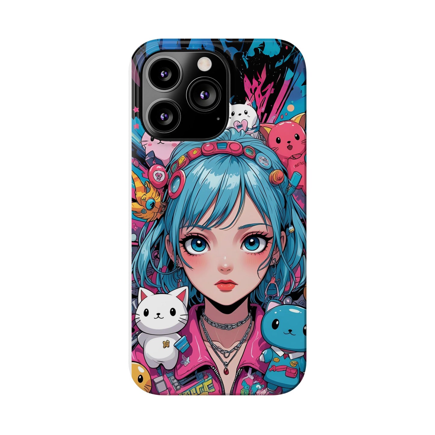 Y2K Anime Girl Slim Phone Case - Cute Maximalist Aesthetic, Kawaii Vaporwave Style, Pop Culture Lovers and Special Occasions