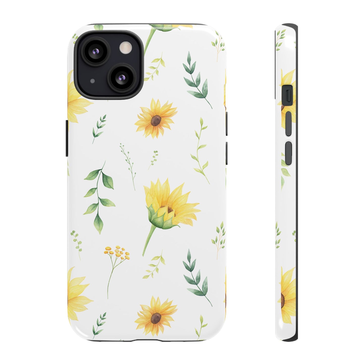 Sunflower Floral Tough Phone Case - Watercolor Botanical Print, Bright Nature Aesthetic, Compatible with iPhone, Galaxy, and Google Phones