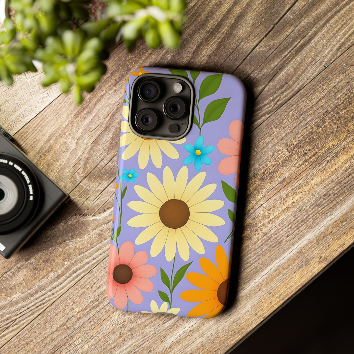 Minimal Daisy Flower Tough Phone Case - Retro Coquette Floral Print, Cute Soft Aesthetic, Compatible with iPhone, Galaxy, and Google Phones