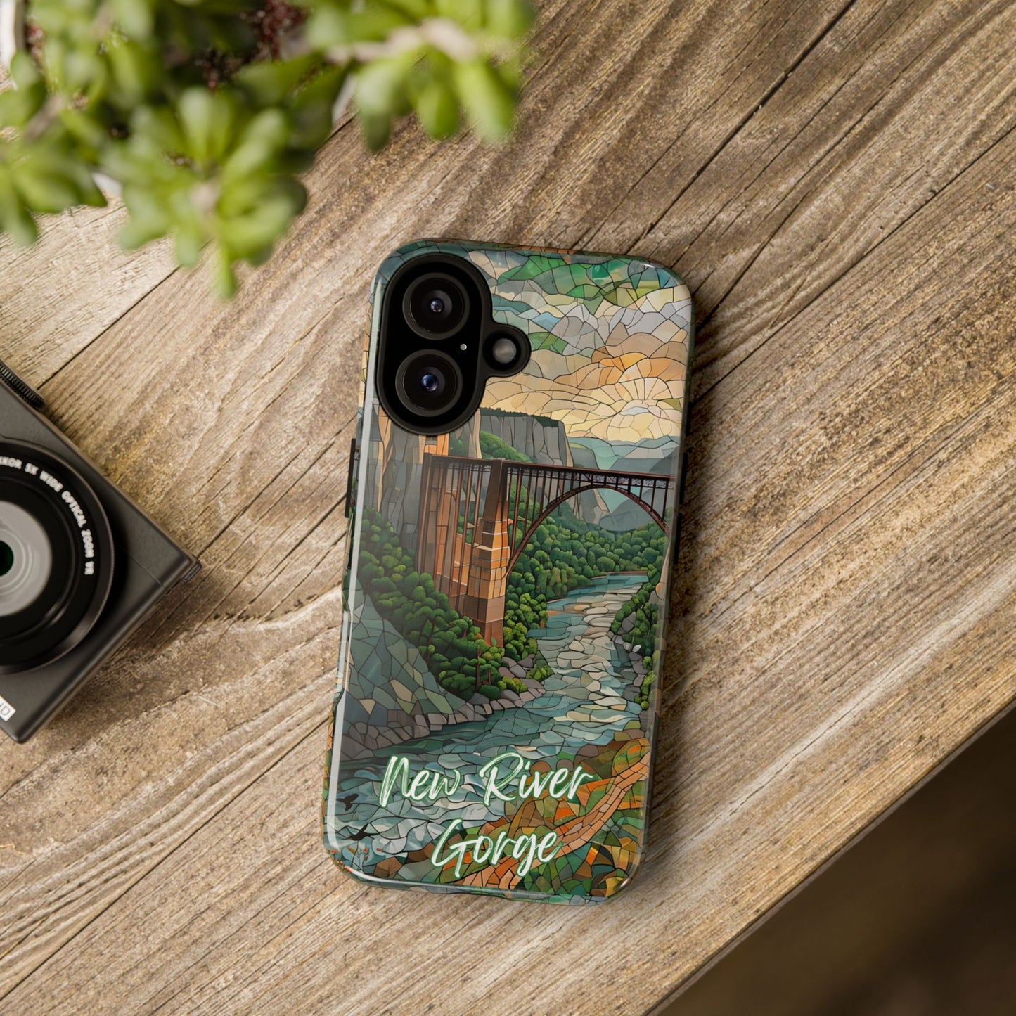 New River Gorge Mosaic Tough Phone Case, Mountain River Landscape Scenic Forest Aesthetic, Compatible with iPhone, Galaxy, and Google Phones