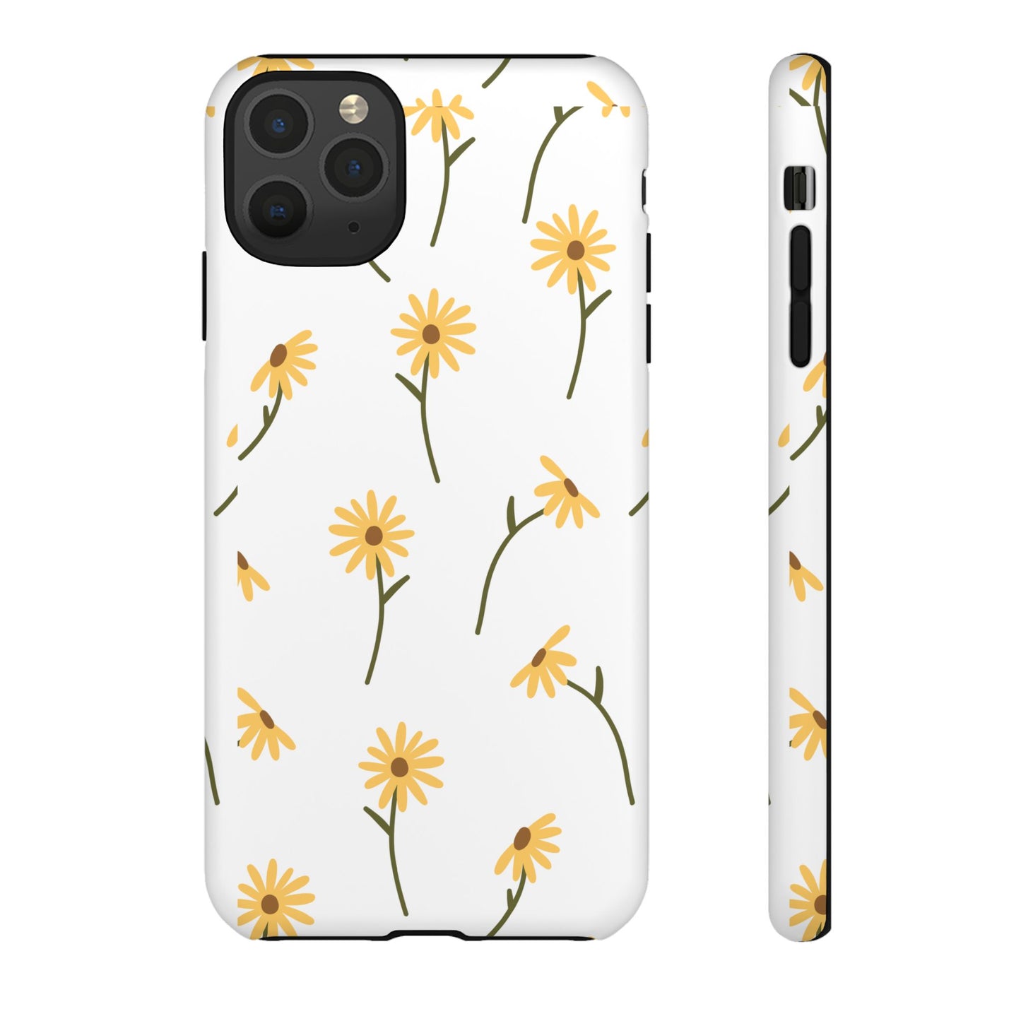 Sunflower Floral Tough Phone Case - Minimal Daisy-Inspired Print, Simple Botanical Aesthetic, Compatible with iPhone, Galaxy, and Google