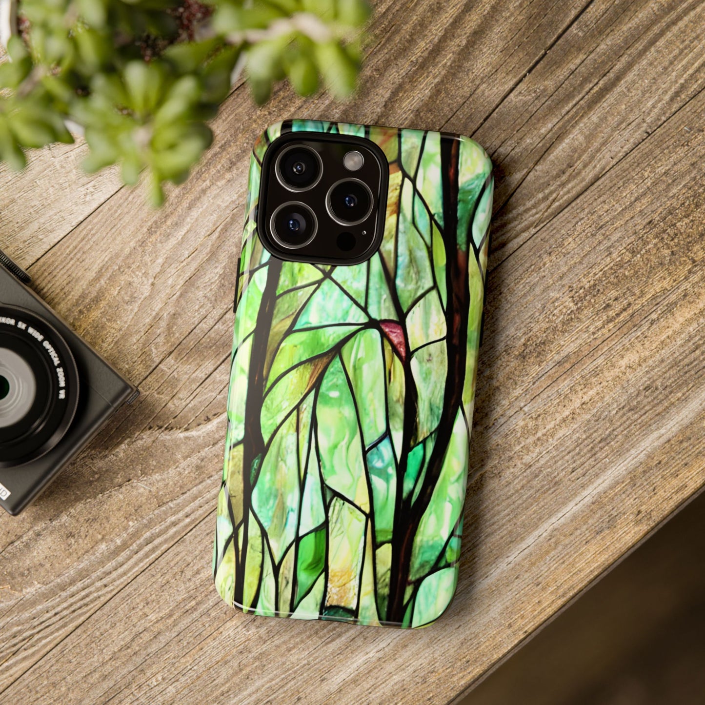 Stained Glass Forest Phone Case - Tough Nature Inspired Case compatible with iPhone 16 Pro Max Plus 15 14 13 12 11 X Samsung, Google Pixel