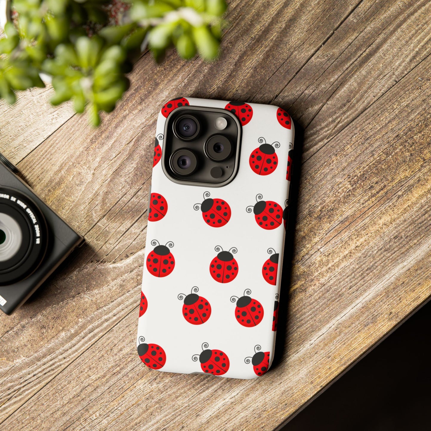 Ladybug Tough Phone Case - Cute Insect Aesthetic, Nature-Inspired Pattern Art, Compatible with iPhone, Galaxy, and Google Phones