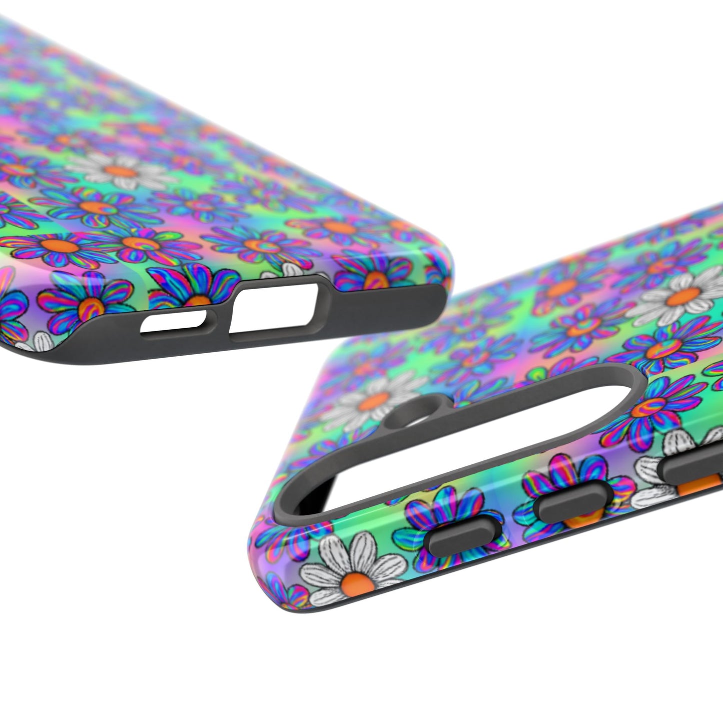 Trippy Daisy Tough Phone Case - Psychedelic Floral Aesthetic, Colorful Groovy Design, Compatible with iPhone, Galaxy, and Google Phones