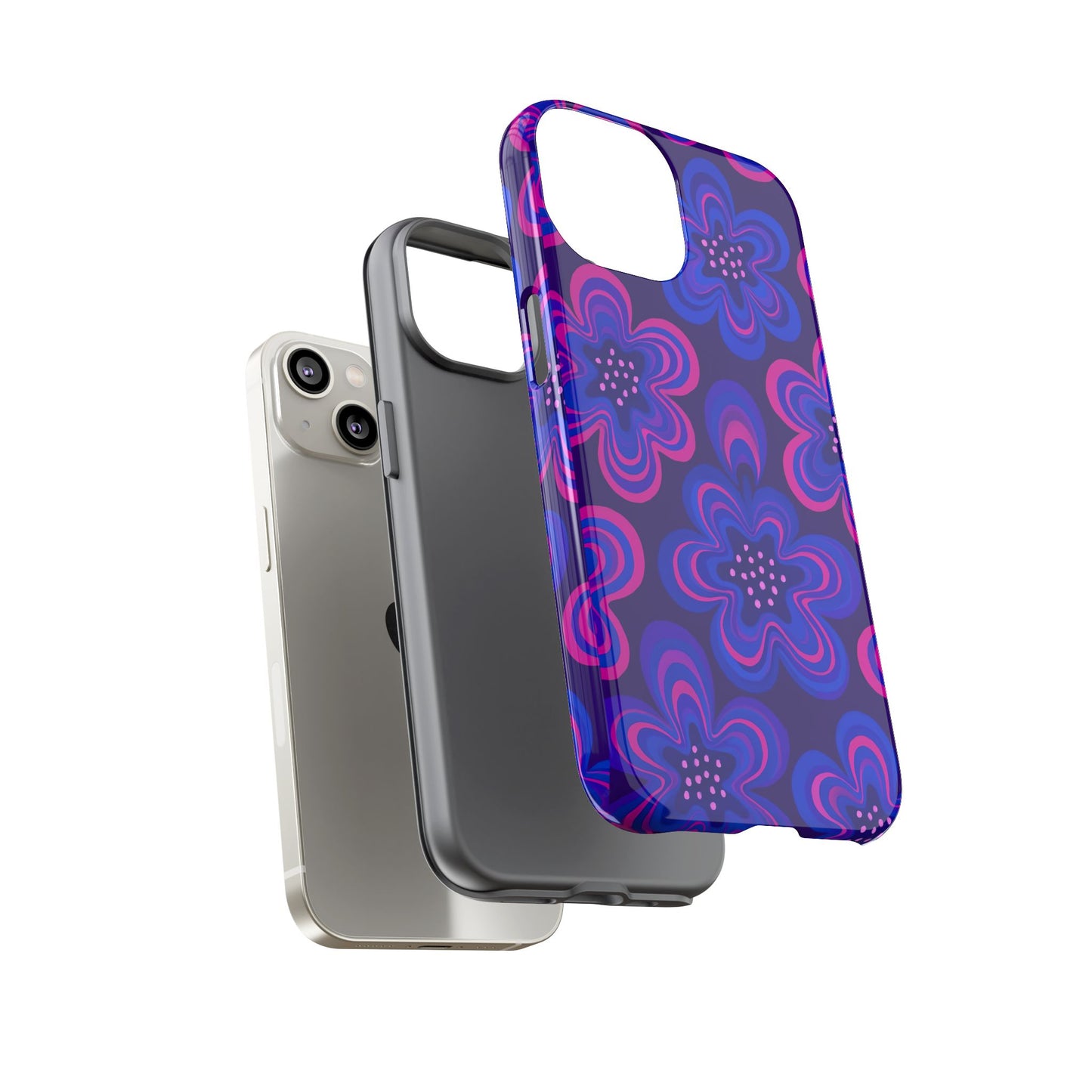 Retro Swirl Flower Tough Phone Case - Groovy Psychedelic Floral Pattern, Funky Vintage Aesthetic, Compatible with iPhone, Galaxy, and Google